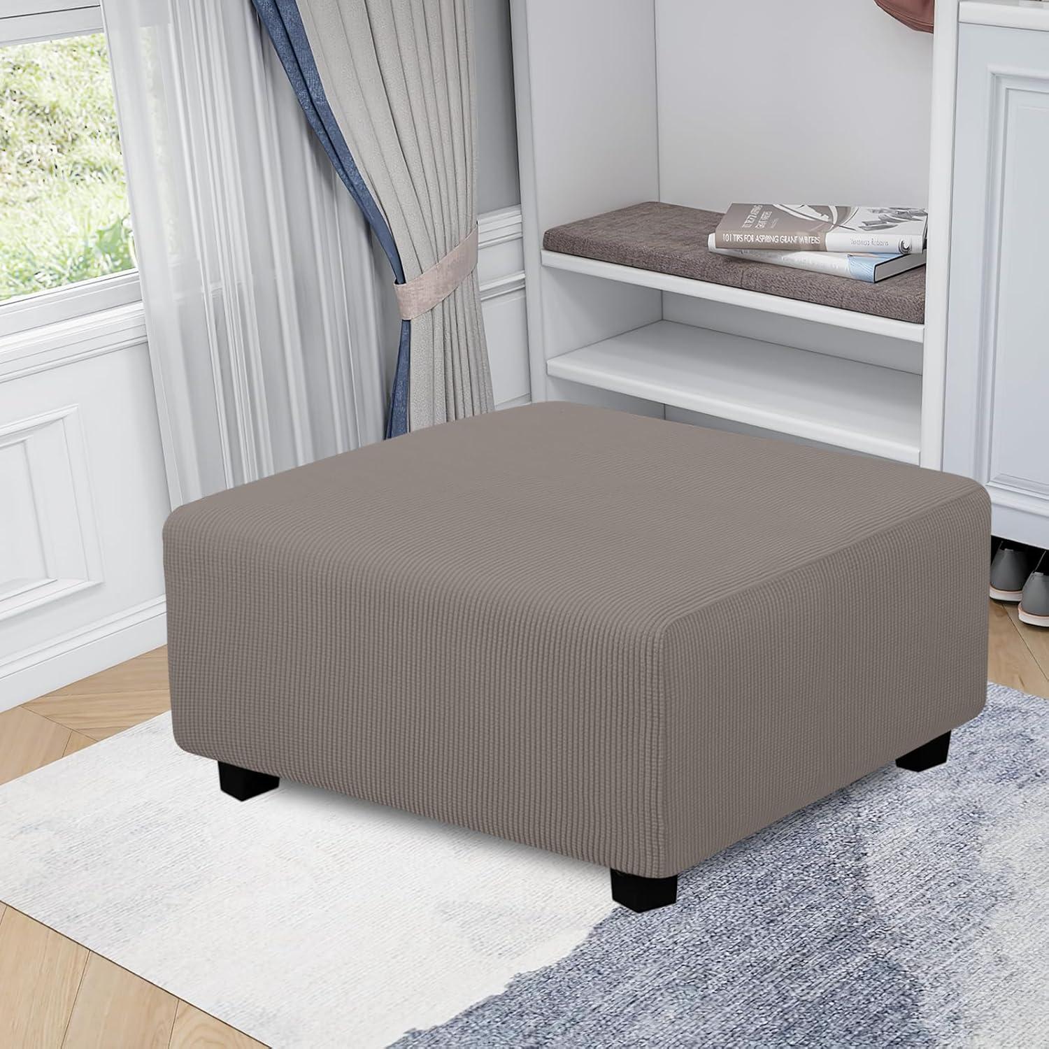 image:imageEasyGoing Stretch Ottoman Cover Length 2030in Folding Storage Stool Furniture Protector Soft Rectangle slipcover with Elastic BottomOttoman SmallDark GreyTaupe