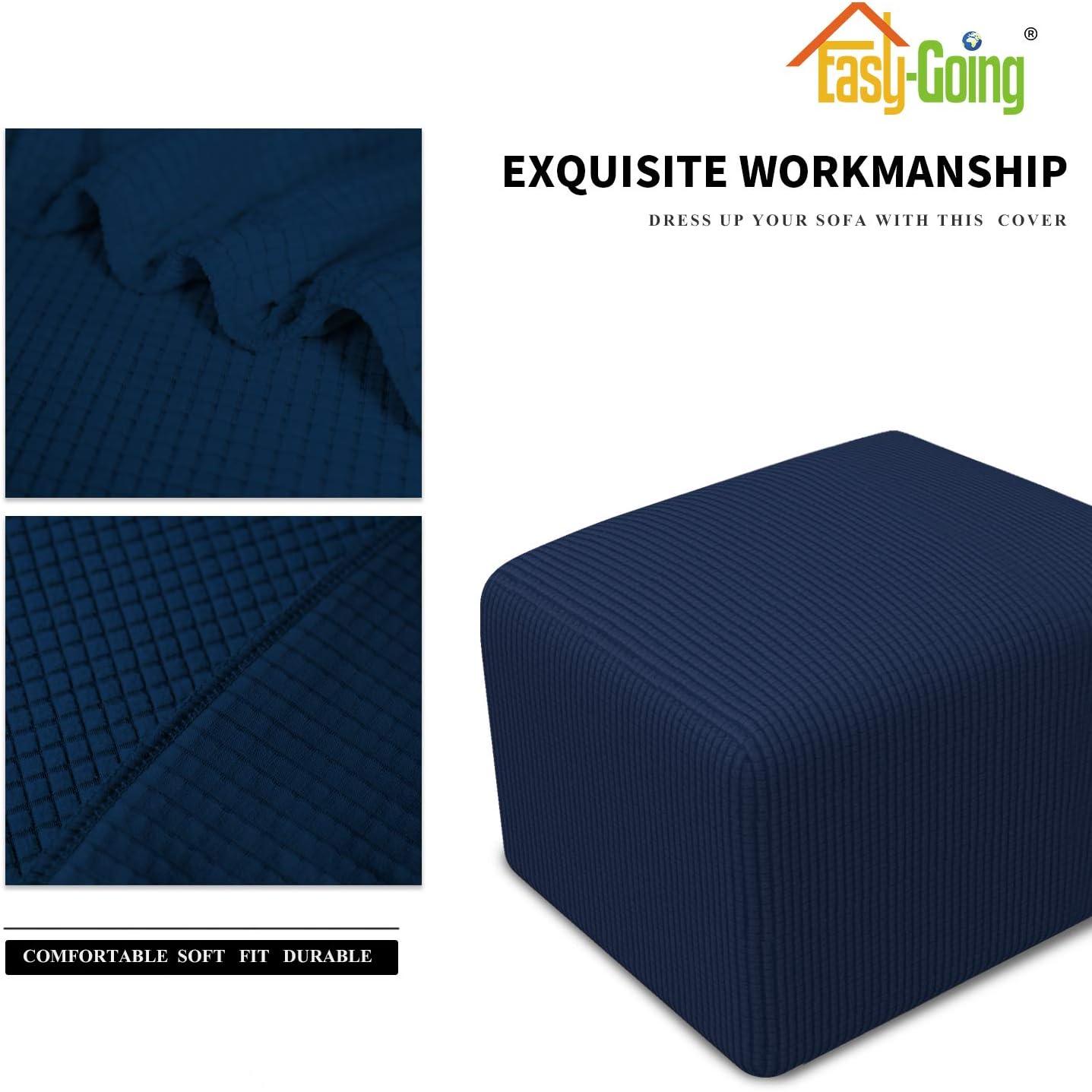 image:imageEasyGoing Stretch Ottoman Cover Length 2030in Folding Storage Stool Furniture Protector Soft Rectangle slipcover with Elastic BottomOttoman SmallDark GreyNavy