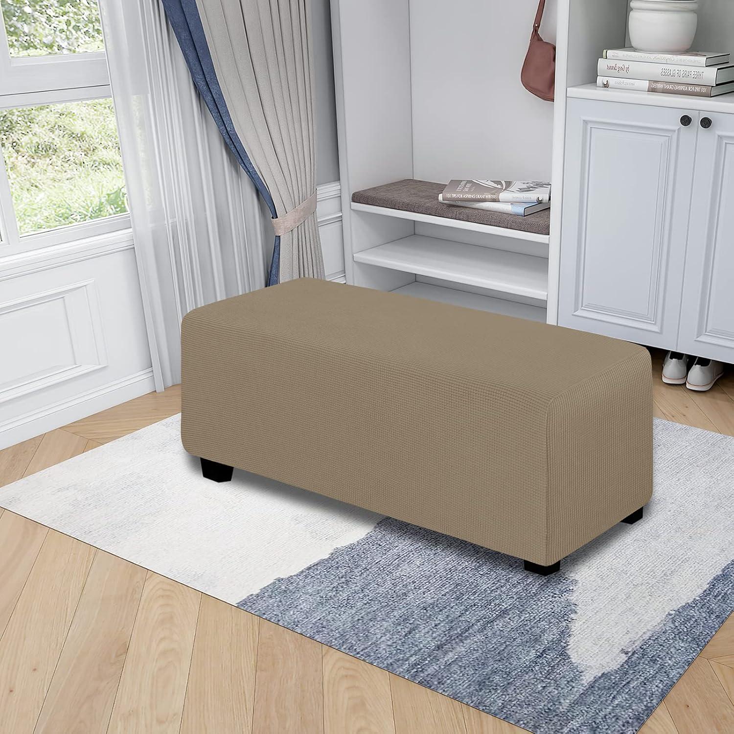 image:imageEasyGoing Stretch Ottoman Cover Length 2030in Folding Storage Stool Furniture Protector Soft Rectangle slipcover with Elastic BottomOttoman SmallDark GreyNatural
