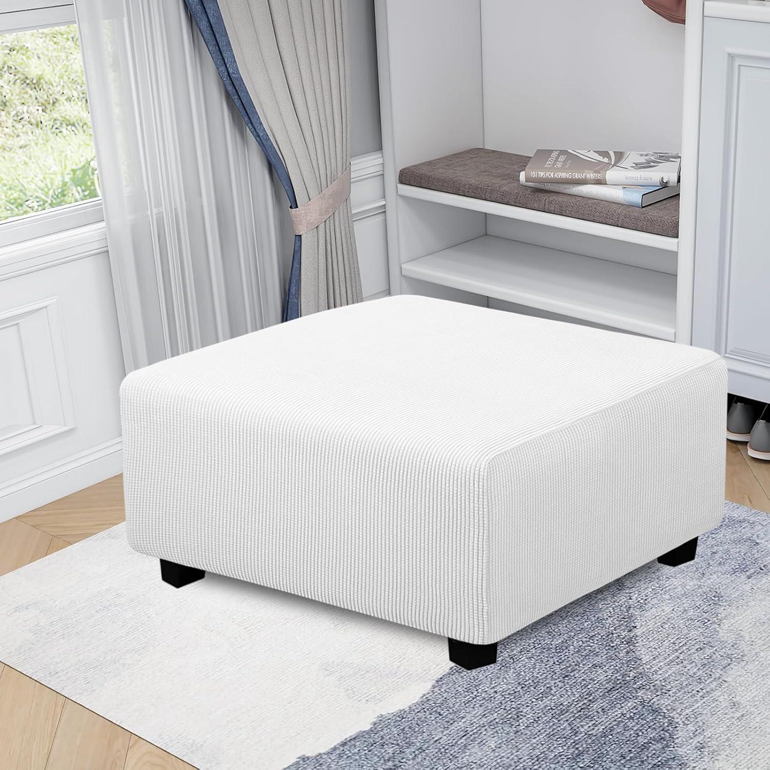 image:imageEasyGoing Stretch Ottoman Cover Length 2030in Folding Storage Stool Furniture Protector Soft Rectangle slipcover with Elastic BottomOttoman SmallDark GreySnow White