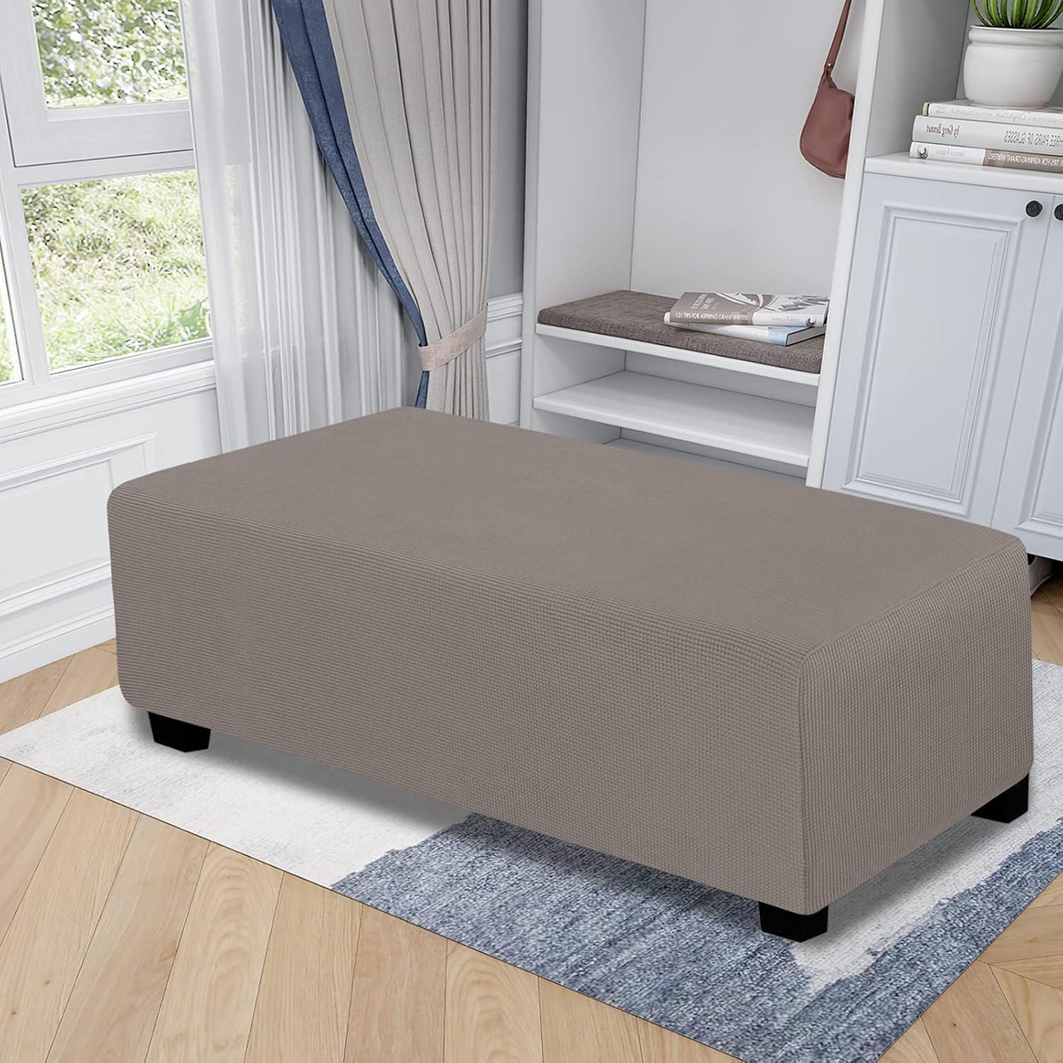 image:imageEasyGoing Stretch Ottoman Cover Length 2030in Folding Storage Stool Furniture Protector Soft Rectangle slipcover with Elastic BottomOttoman SmallDark GreyTaupe