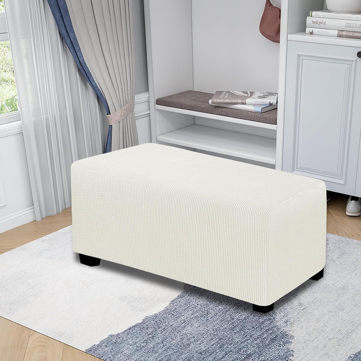 image:imageEasyGoing Stretch Ottoman Cover Length 2030in Folding Storage Stool Furniture Protector Soft Rectangle slipcover with Elastic BottomOttoman SmallDark GreyCream