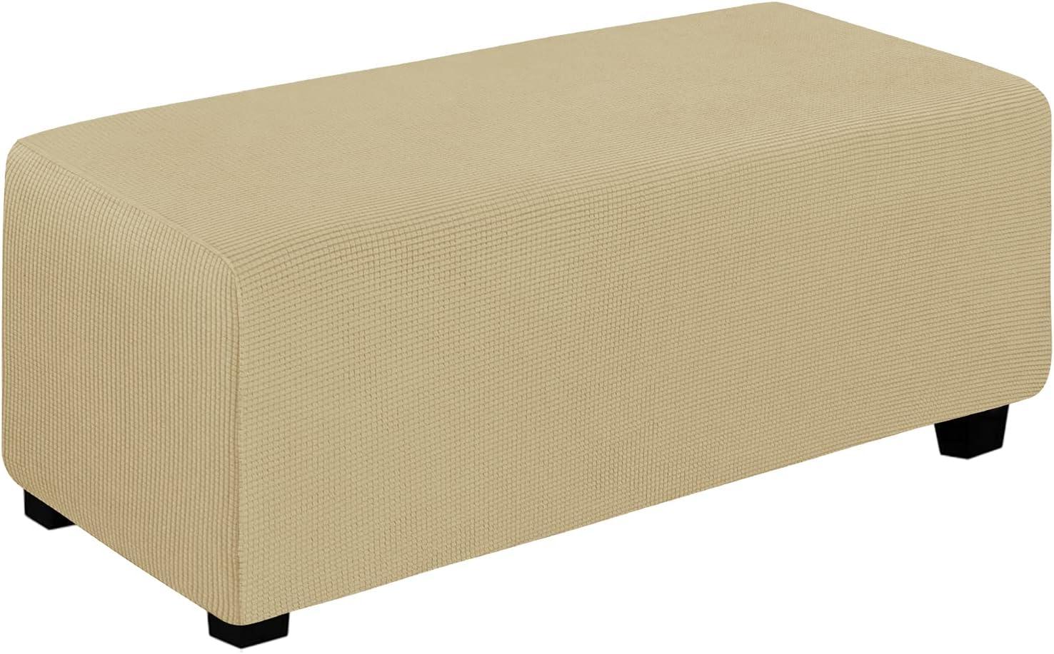 image:imageEasyGoing Stretch Ottoman Cover Length 2030in Folding Storage Stool Furniture Protector Soft Rectangle slipcover with Elastic BottomOttoman SmallDark GreyBeige