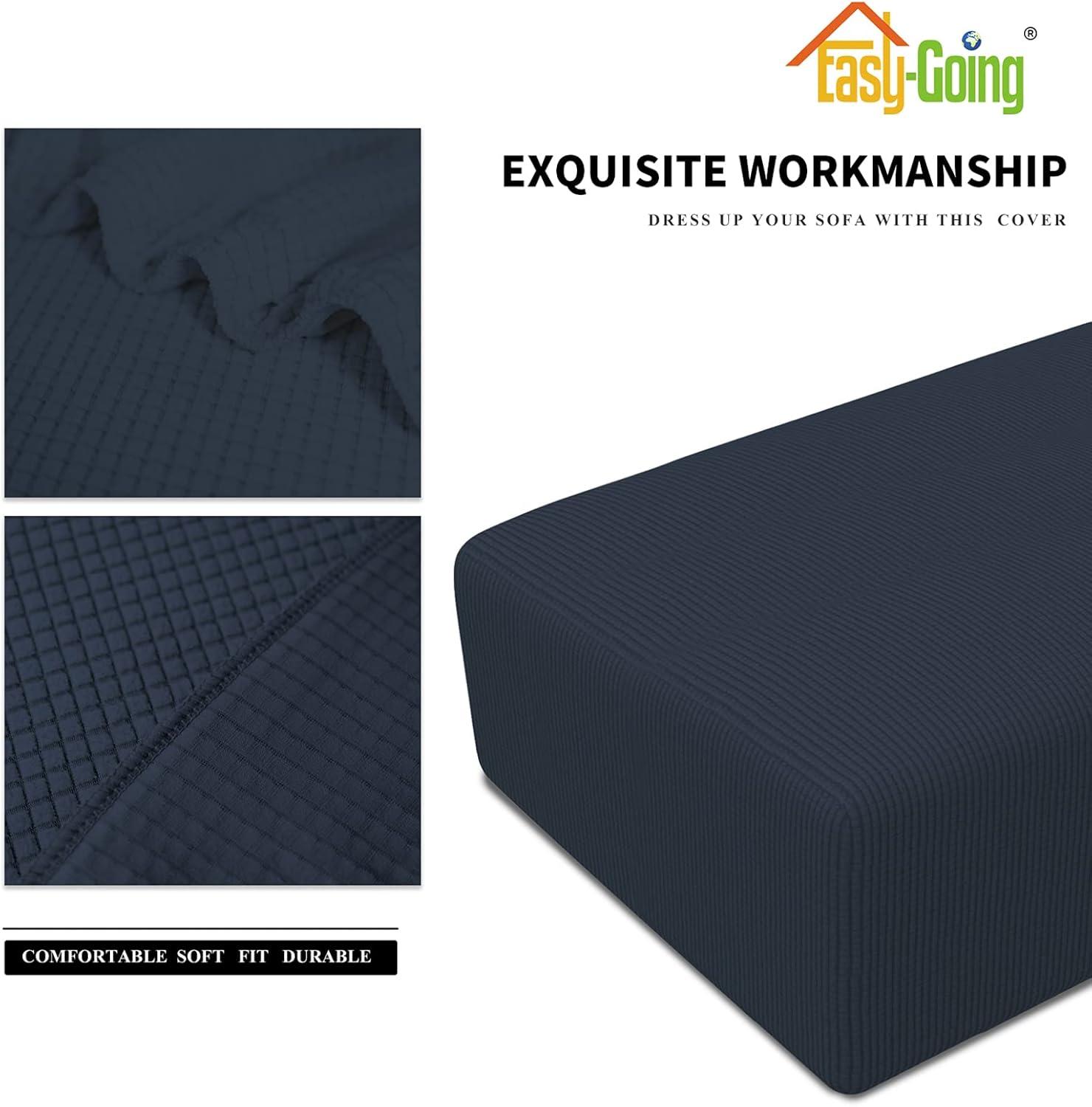 image:imageEasyGoing Stretch Ottoman Cover Length 2030in Folding Storage Stool Furniture Protector Soft Rectangle slipcover with Elastic BottomOttoman SmallDark GreyDark Blue
