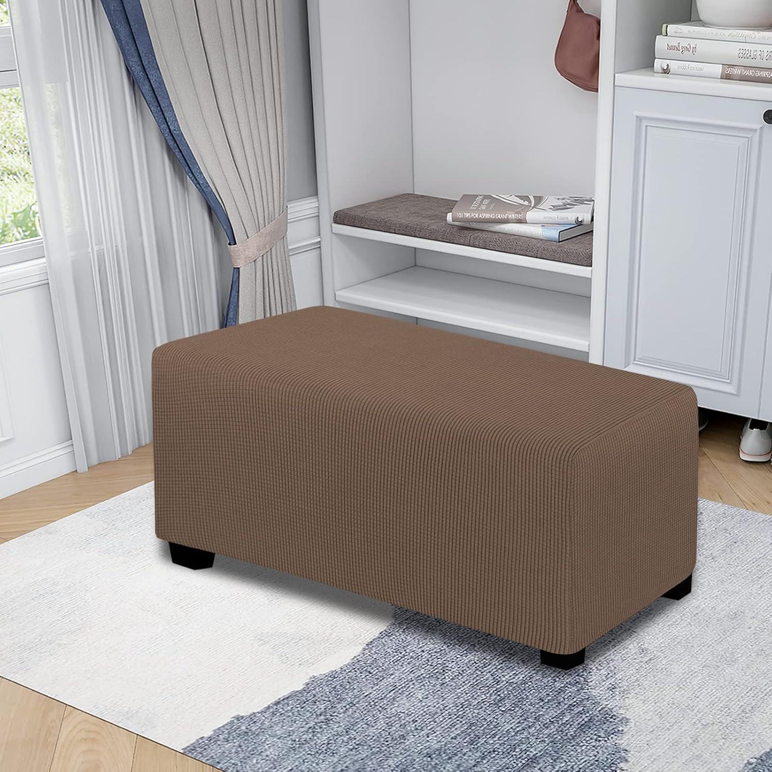 image:imageEasyGoing Stretch Ottoman Cover Length 2030in Folding Storage Stool Furniture Protector Soft Rectangle slipcover with Elastic BottomOttoman SmallDark GreyBrown