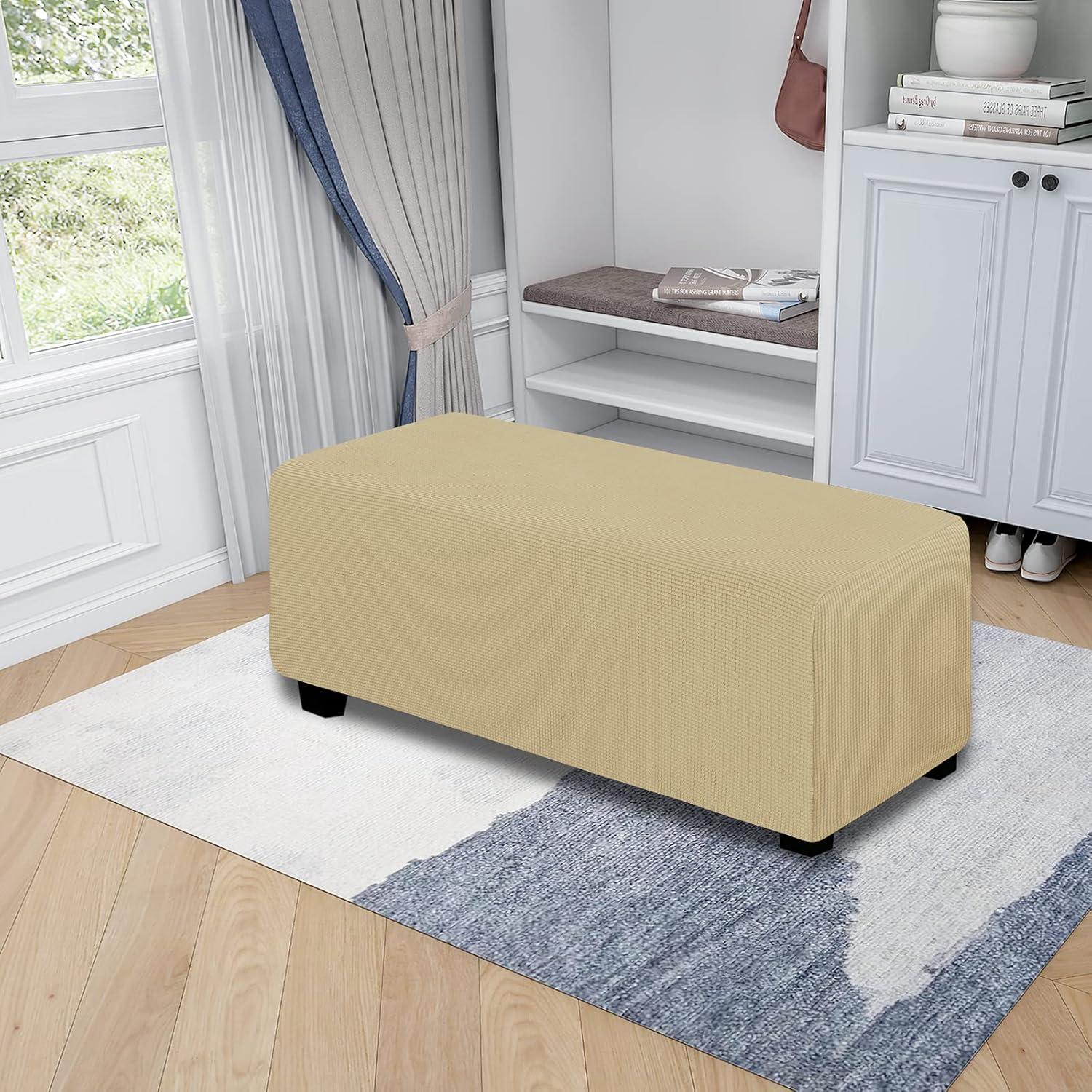 image:imageEasyGoing Stretch Ottoman Cover Length 2030in Folding Storage Stool Furniture Protector Soft Rectangle slipcover with Elastic BottomOttoman SmallDark GreyBeige