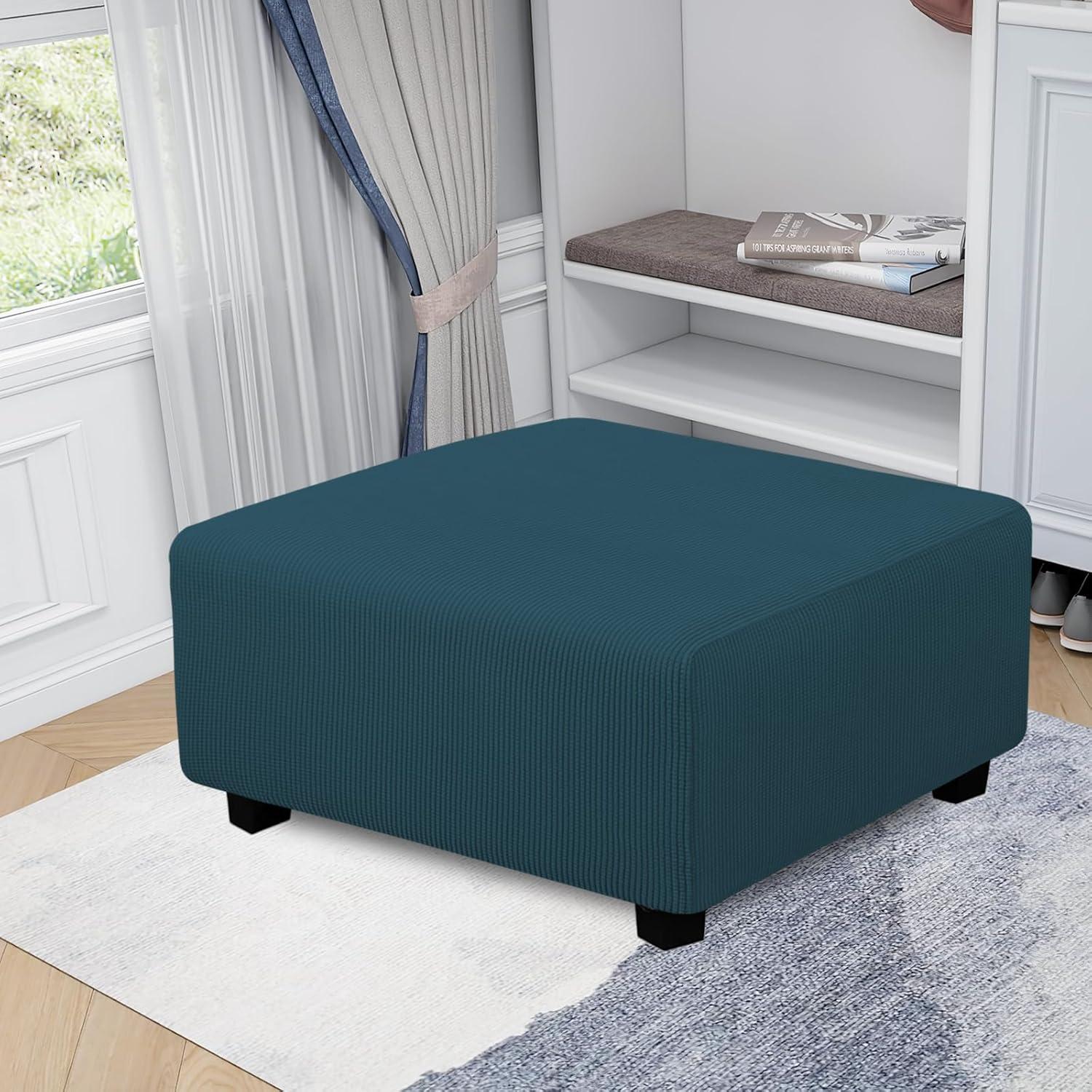 image:imageEasyGoing Stretch Ottoman Cover Length 2030in Folding Storage Stool Furniture Protector Soft Rectangle slipcover with Elastic BottomOttoman SmallDark GreyDeep Teal