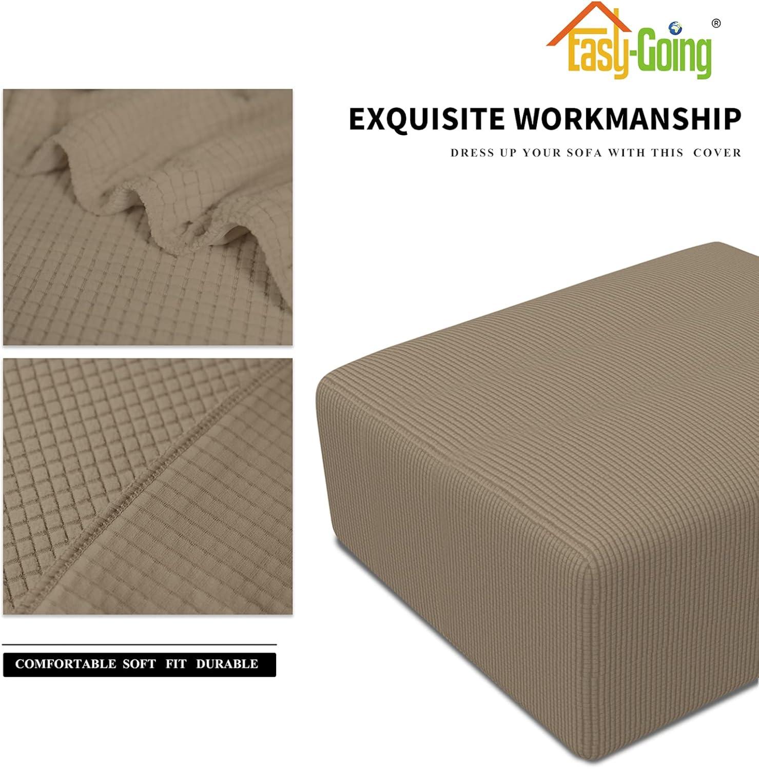 image:imageEasyGoing Stretch Ottoman Cover Length 2030in Folding Storage Stool Furniture Protector Soft Rectangle slipcover with Elastic BottomOttoman SmallDark GreyNatural