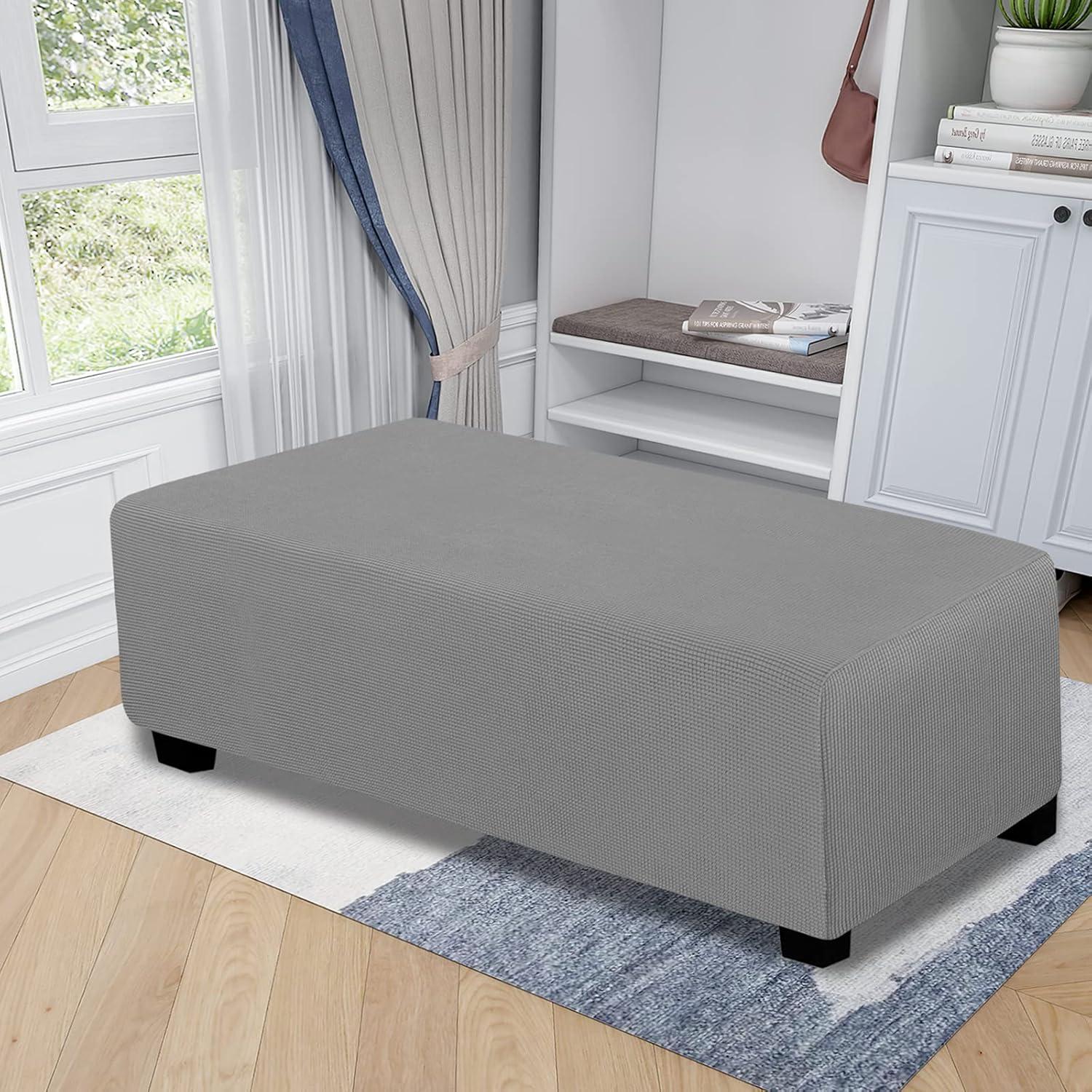 image:imageEasyGoing Stretch Ottoman Cover Length 2030in Folding Storage Stool Furniture Protector Soft Rectangle slipcover with Elastic BottomOttoman SmallDark GreyLight Gray