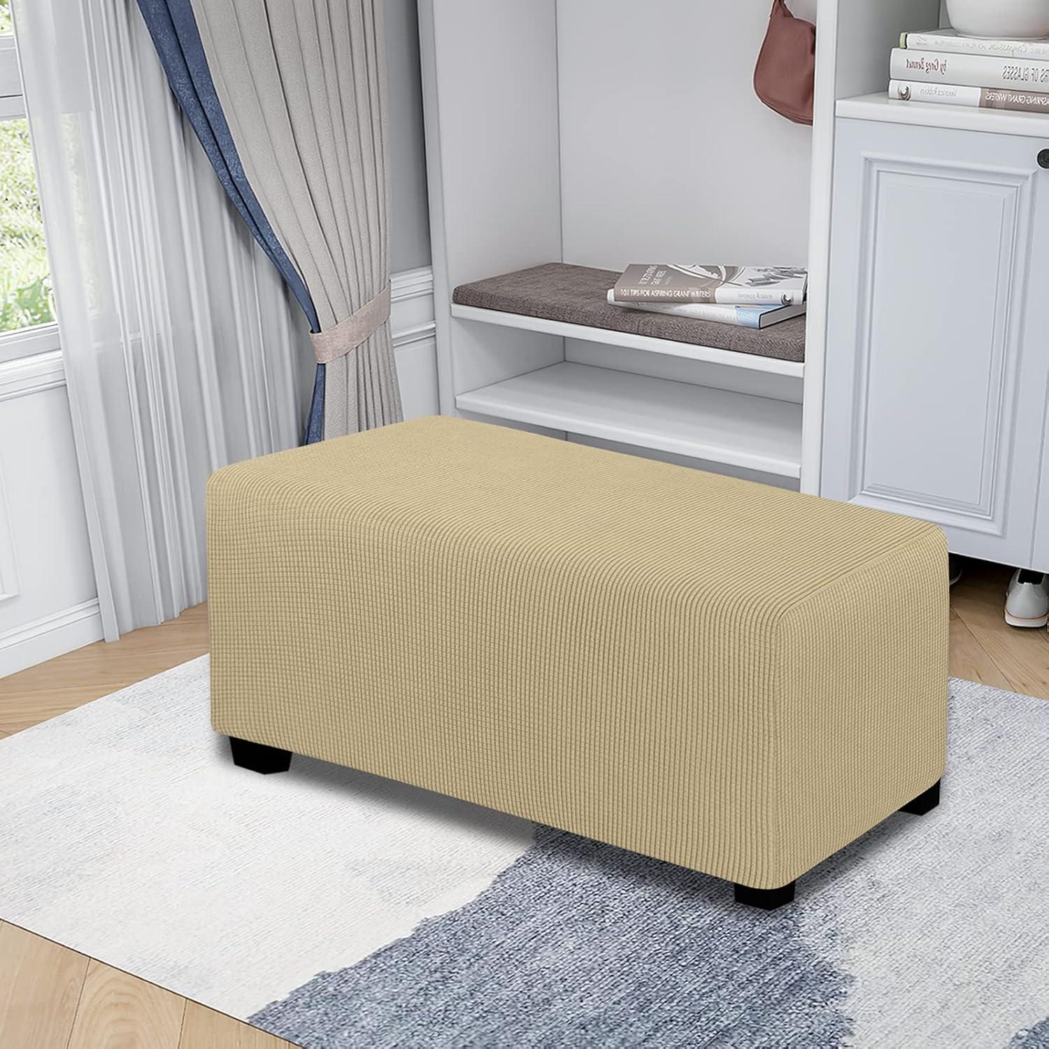 image:imageEasyGoing Stretch Ottoman Cover Length 2030in Folding Storage Stool Furniture Protector Soft Rectangle slipcover with Elastic BottomOttoman SmallDark GreyBeige