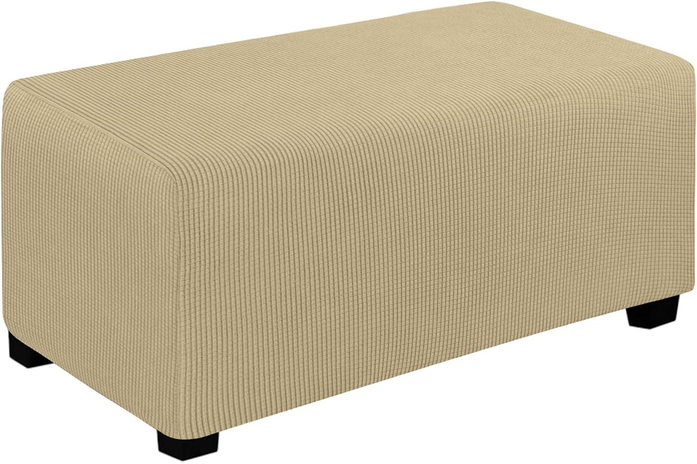 image:imageEasyGoing Stretch Ottoman Cover Length 2030in Folding Storage Stool Furniture Protector Soft Rectangle slipcover with Elastic BottomOttoman SmallDark GreyBeige