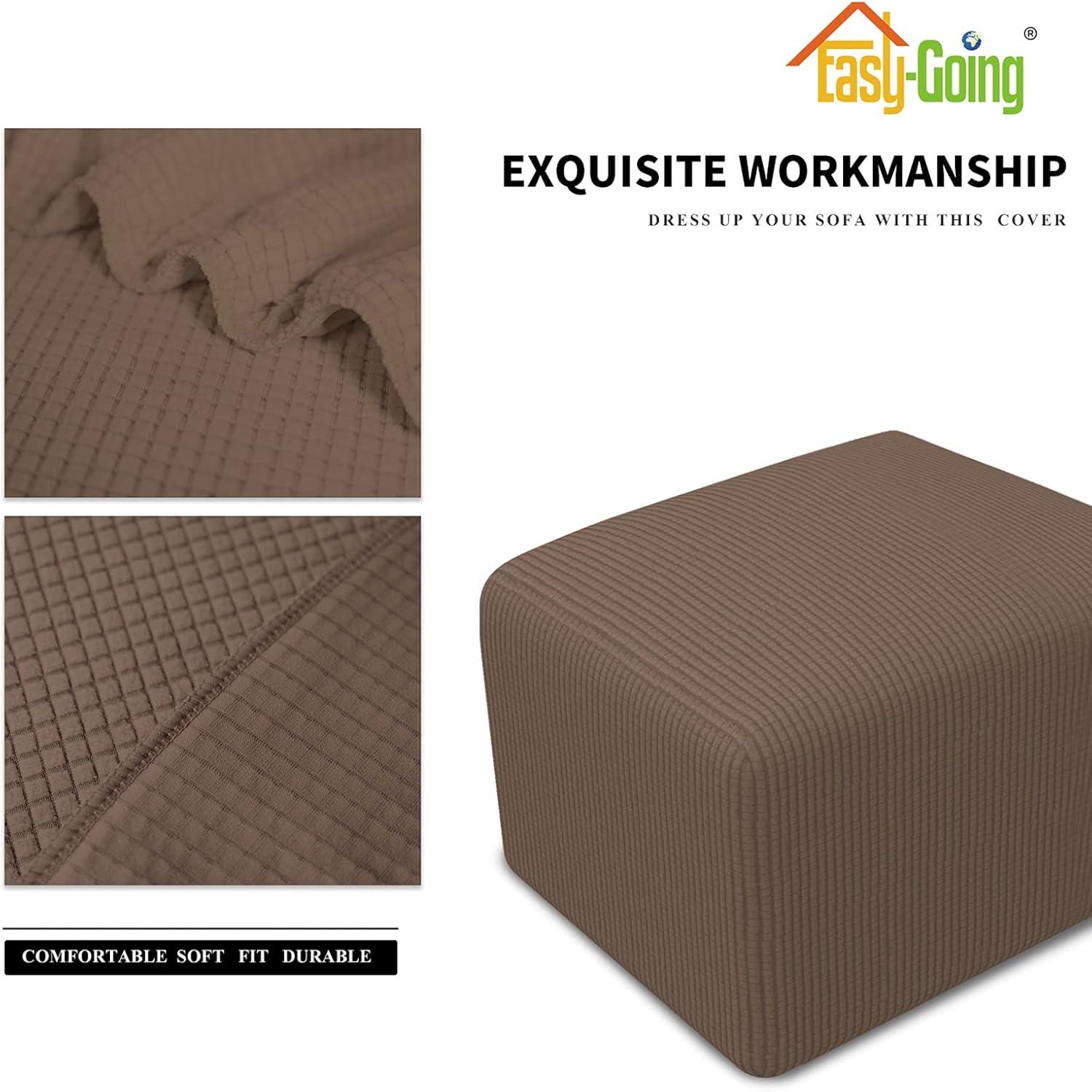 image:imageEasyGoing Stretch Ottoman Cover Length 2030in Folding Storage Stool Furniture Protector Soft Rectangle slipcover with Elastic BottomOttoman SmallDark GreyBrown