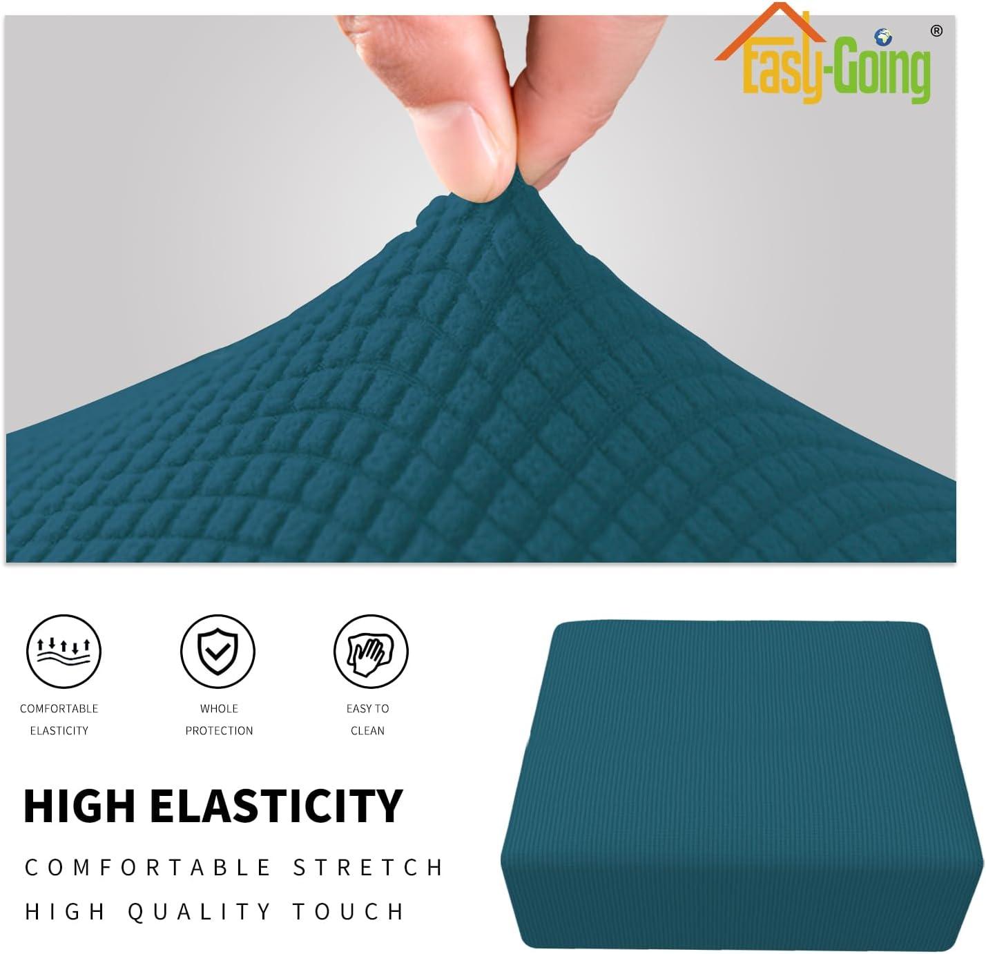 image:imageEasyGoing Stretch Ottoman Cover Length 2030in Folding Storage Stool Furniture Protector Soft Rectangle slipcover with Elastic BottomOttoman SmallDark GreyPeacock Blue
