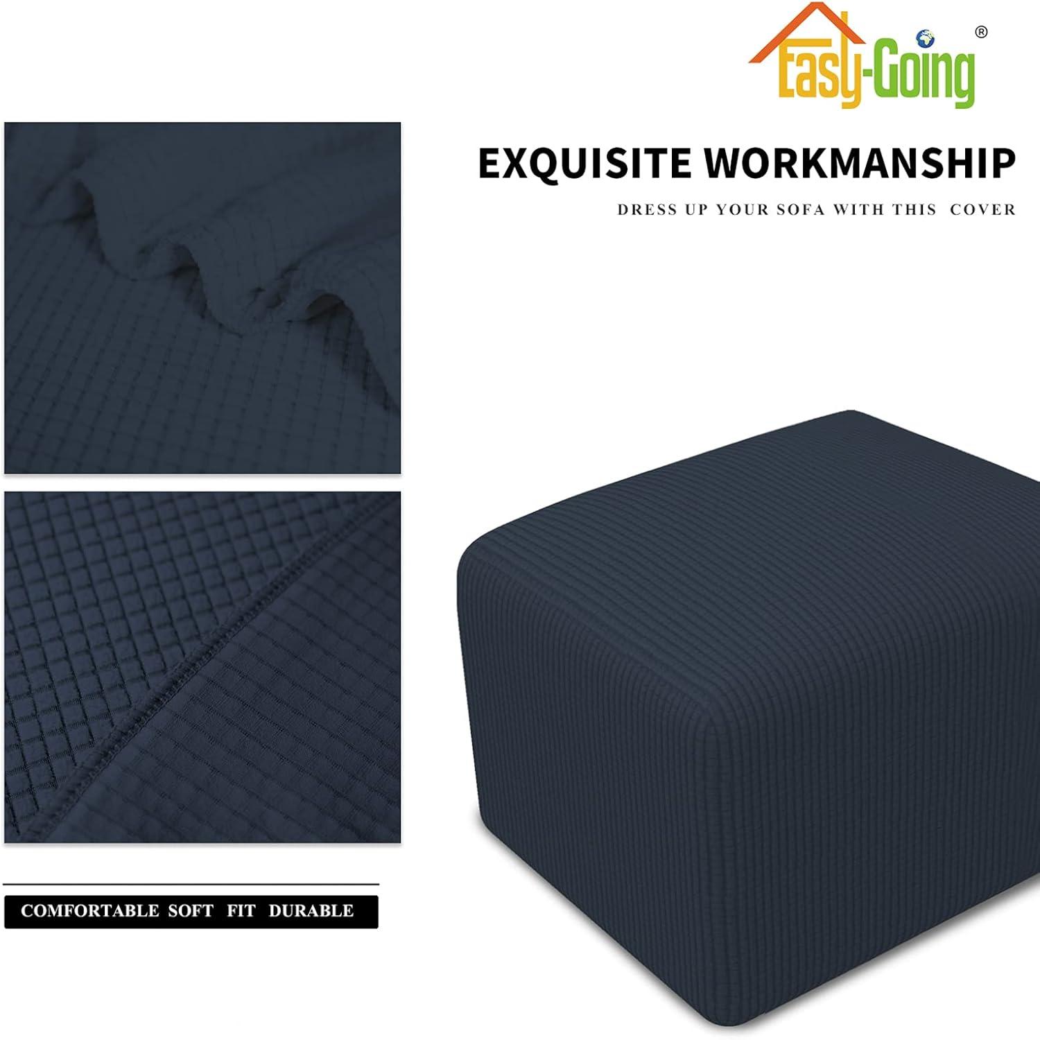 image:imageEasyGoing Stretch Ottoman Cover Length 2030in Folding Storage Stool Furniture Protector Soft Rectangle slipcover with Elastic BottomOttoman SmallDark GreyDark Blue