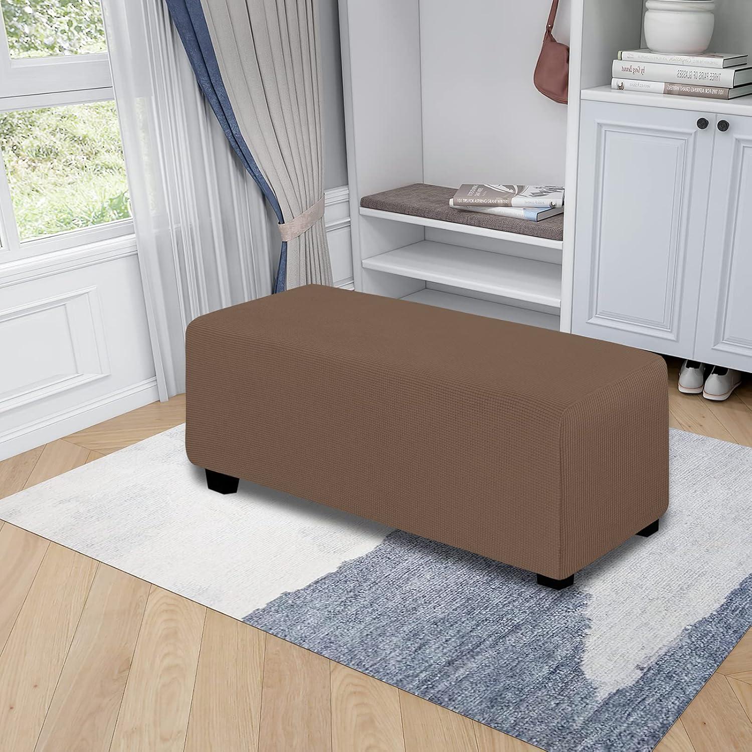 image:imageEasyGoing Stretch Ottoman Cover Length 2030in Folding Storage Stool Furniture Protector Soft Rectangle slipcover with Elastic BottomOttoman SmallDark GreyBrown