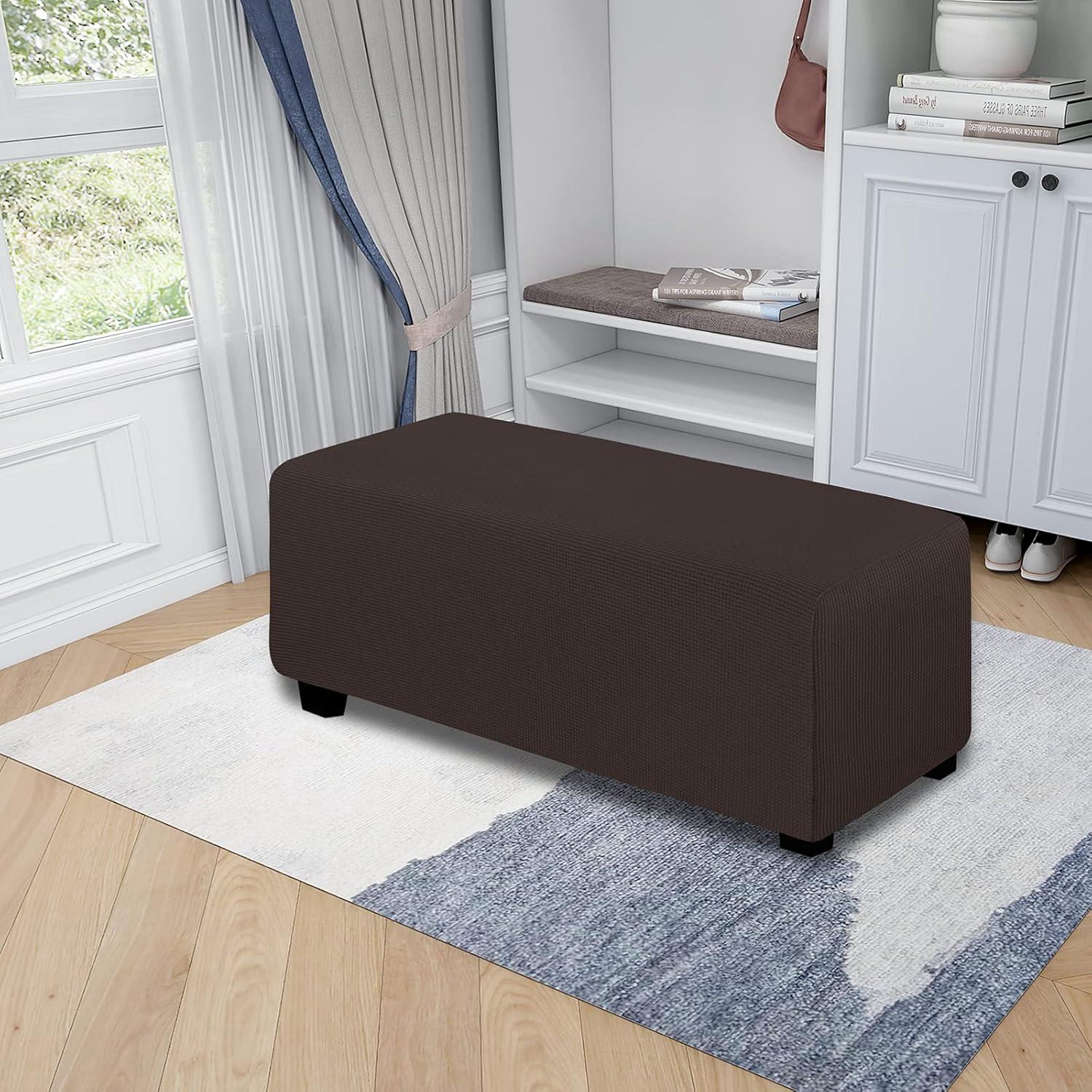 image:imageEasyGoing Stretch Ottoman Cover Length 2030in Folding Storage Stool Furniture Protector Soft Rectangle slipcover with Elastic BottomOttoman SmallDark GreyChocolate