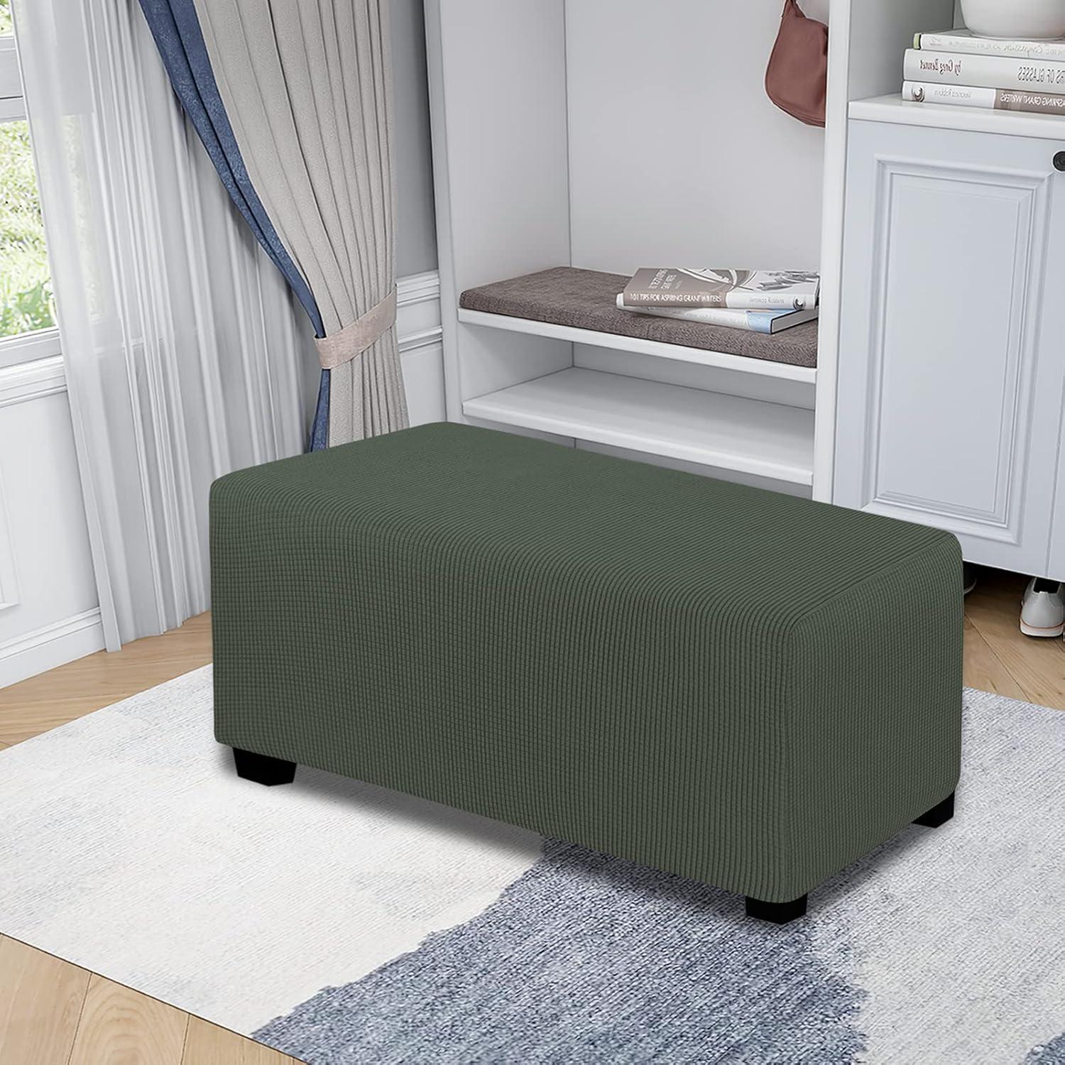 image:imageEasyGoing Stretch Ottoman Cover Length 2030in Folding Storage Stool Furniture Protector Soft Rectangle slipcover with Elastic BottomOttoman SmallDark GreyOlive Green