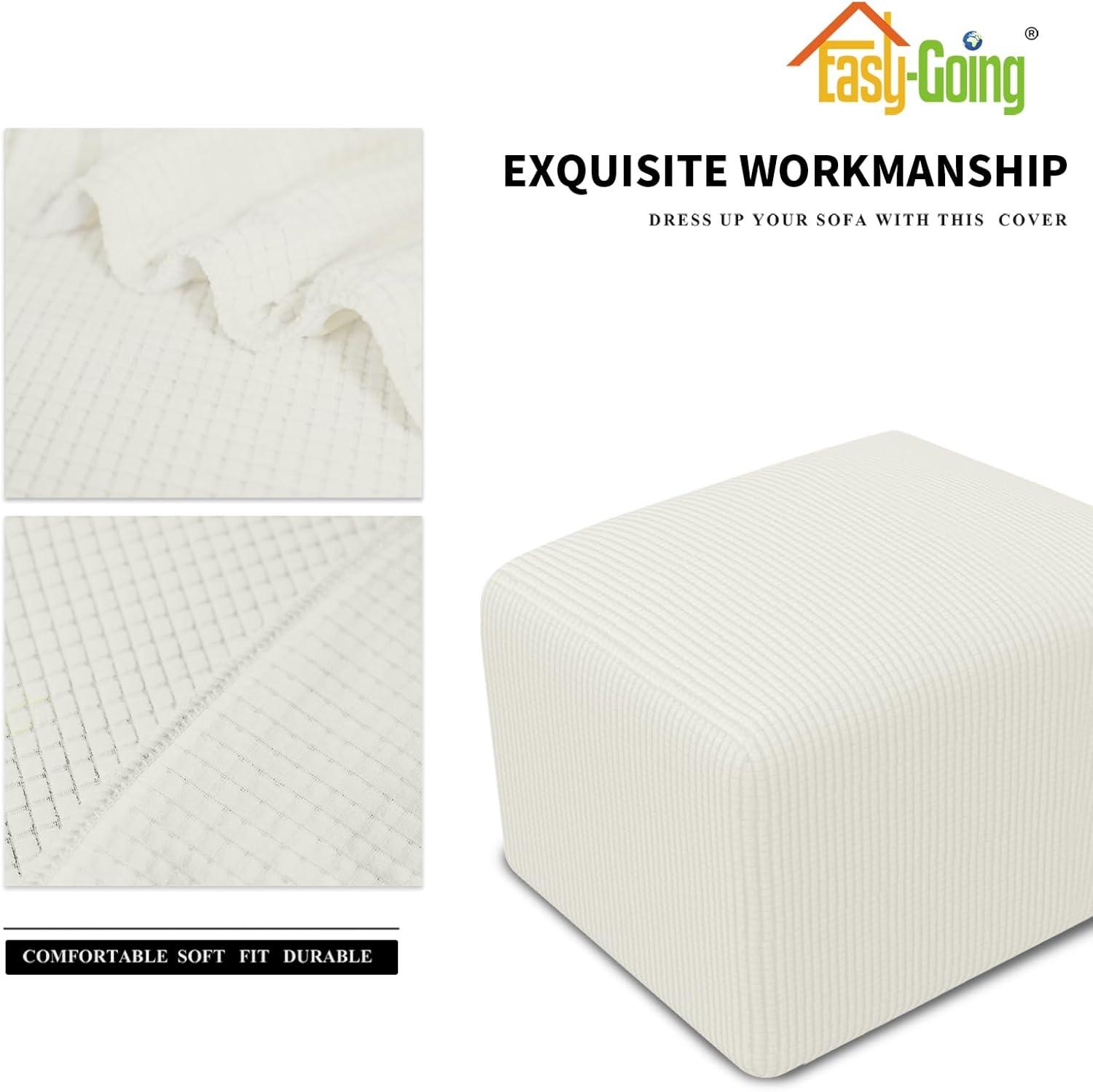 image:imageEasyGoing Stretch Ottoman Cover Length 2030in Folding Storage Stool Furniture Protector Soft Rectangle slipcover with Elastic BottomOttoman SmallDark GreyCream