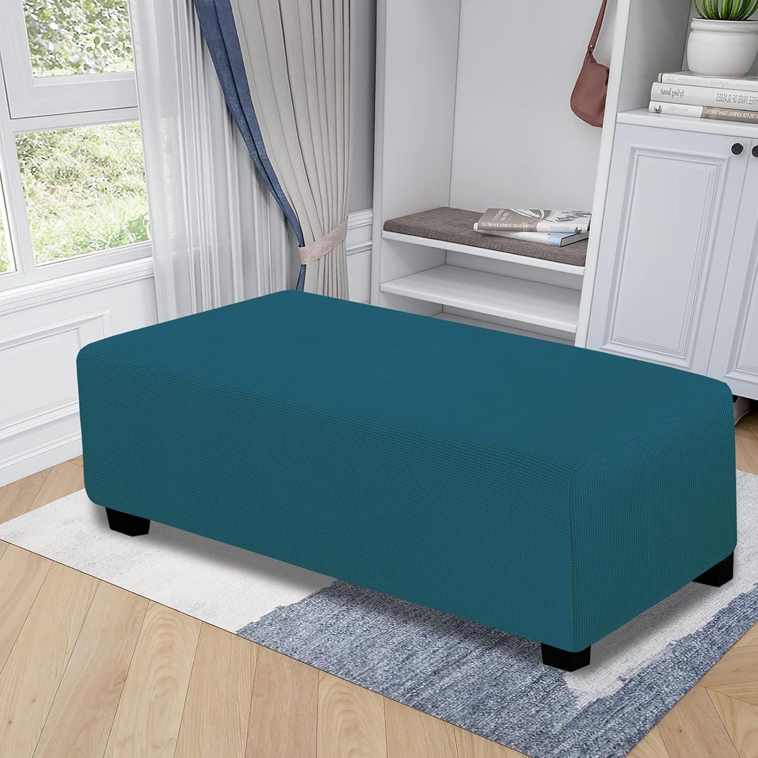image:imageEasyGoing Stretch Ottoman Cover Length 2030in Folding Storage Stool Furniture Protector Soft Rectangle slipcover with Elastic BottomOttoman SmallDark GreyPeacock Blue