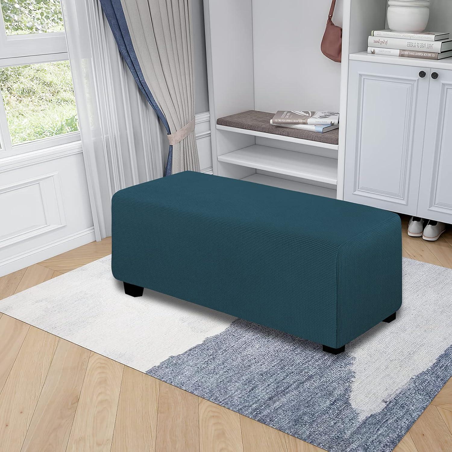 image:imageEasyGoing Stretch Ottoman Cover Length 2030in Folding Storage Stool Furniture Protector Soft Rectangle slipcover with Elastic BottomOttoman SmallDark GreyDeep Teal