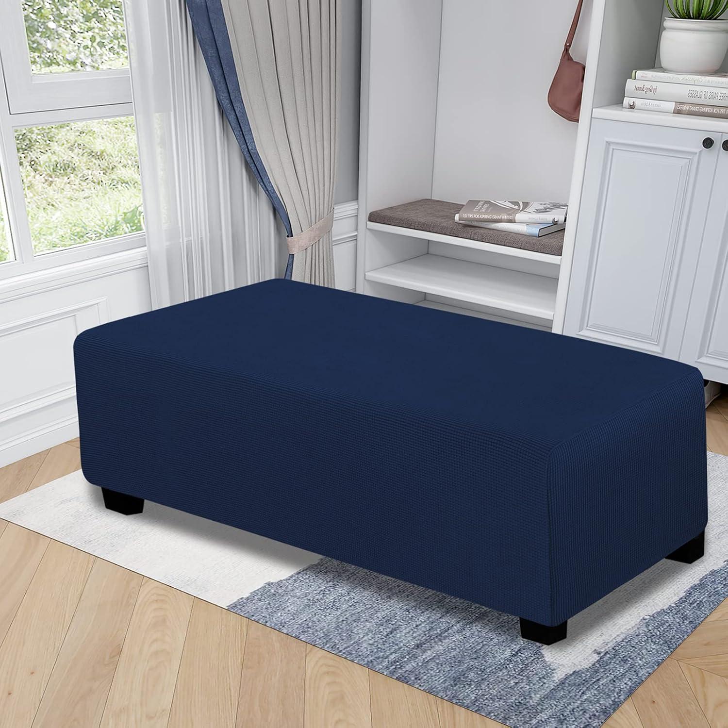 image:imageEasyGoing Stretch Ottoman Cover Length 2030in Folding Storage Stool Furniture Protector Soft Rectangle slipcover with Elastic BottomOttoman SmallDark GreyNavy