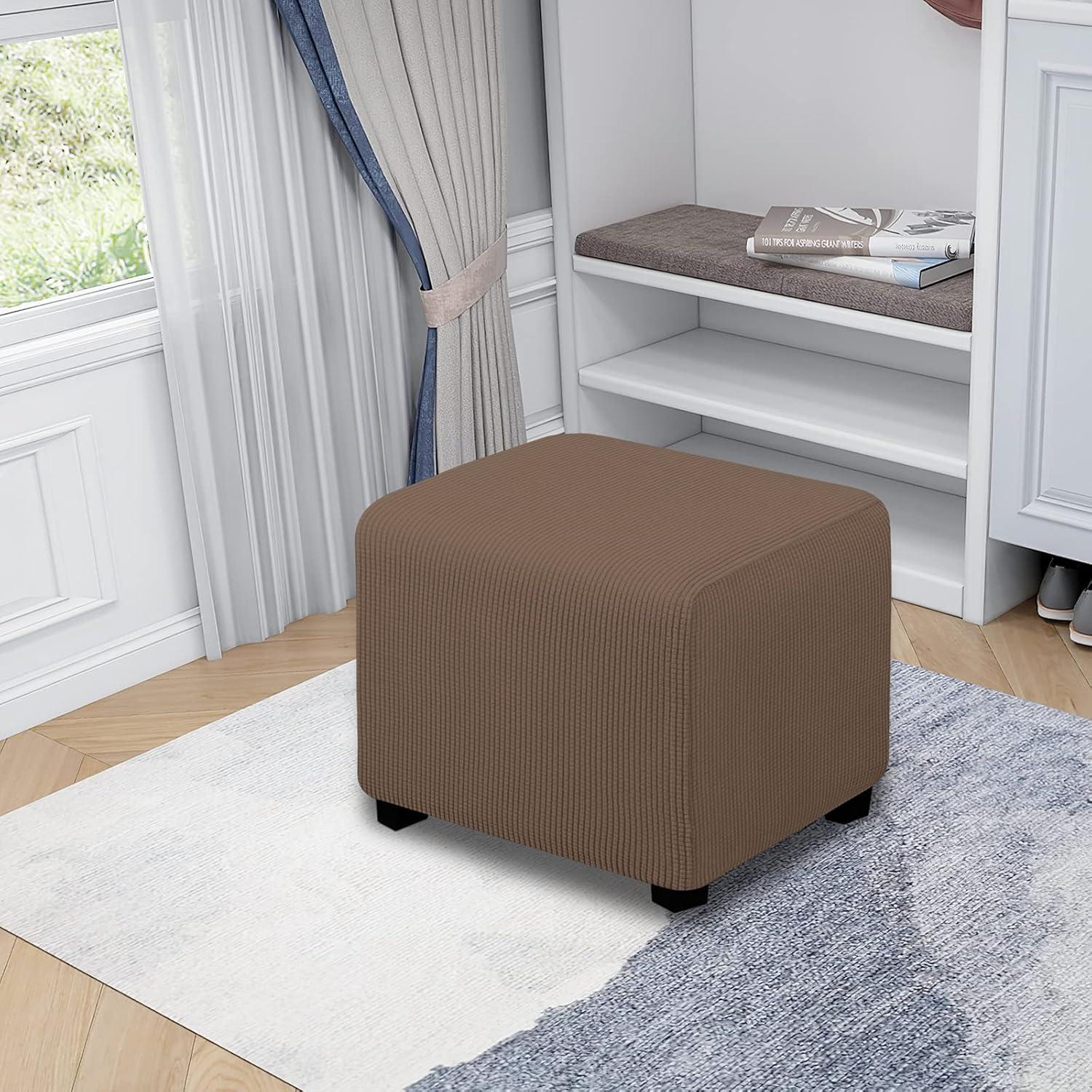 image:imageEasyGoing Stretch Ottoman Cover Length 2030in Folding Storage Stool Furniture Protector Soft Rectangle slipcover with Elastic BottomOttoman SmallDark GreyBrown