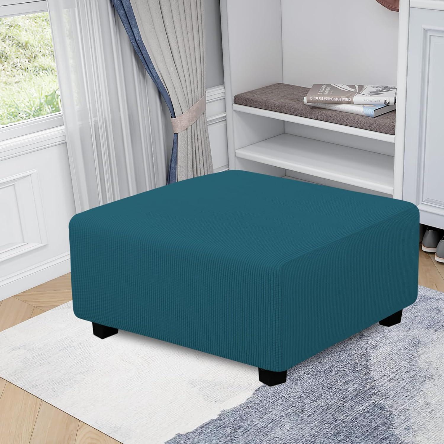 image:imageEasyGoing Stretch Ottoman Cover Length 2030in Folding Storage Stool Furniture Protector Soft Rectangle slipcover with Elastic BottomOttoman SmallDark GreyPeacock Blue