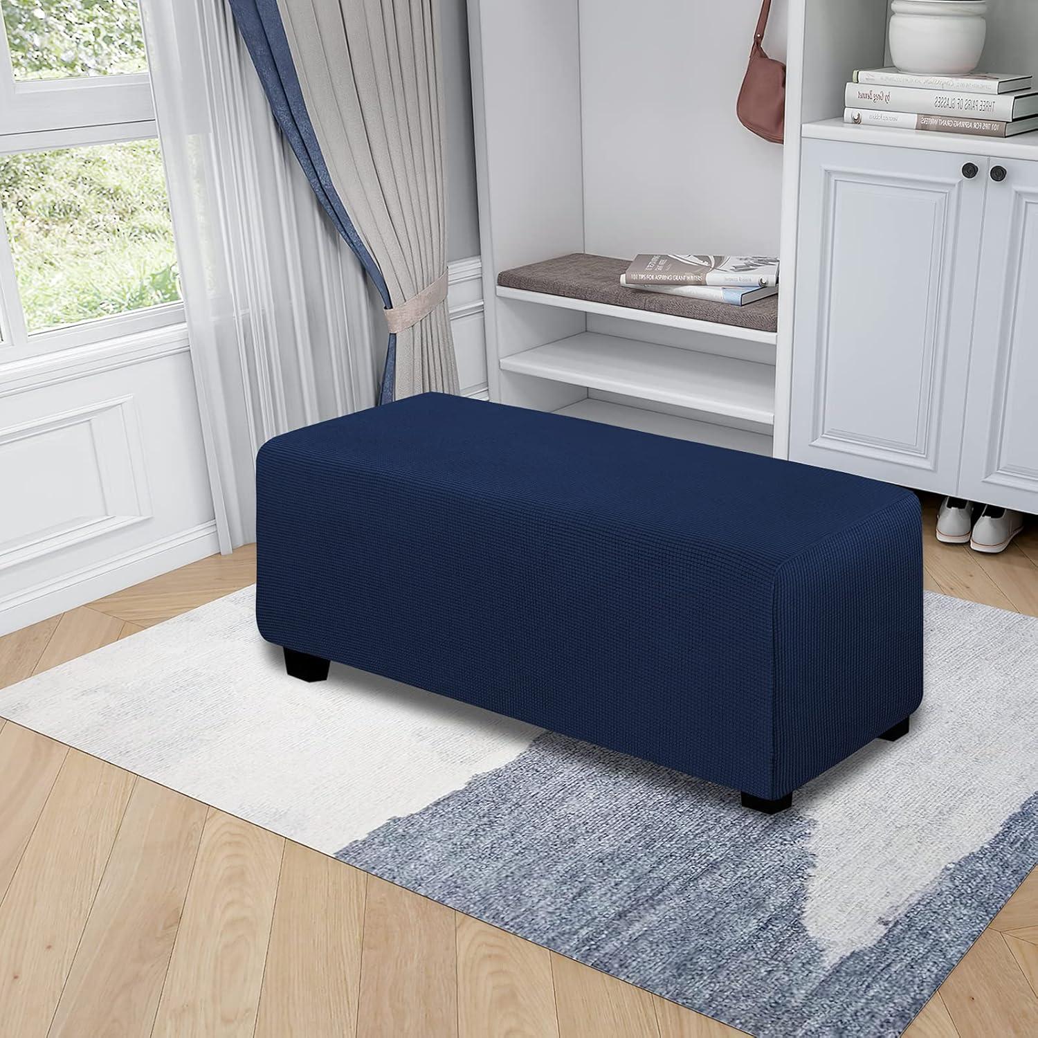 image:imageEasyGoing Stretch Ottoman Cover Length 2030in Folding Storage Stool Furniture Protector Soft Rectangle slipcover with Elastic BottomOttoman SmallDark GreyNavy
