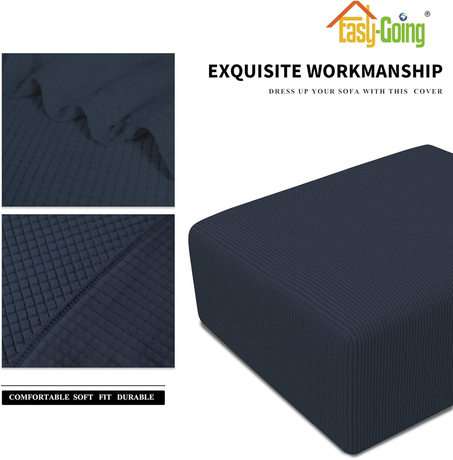 image:imageEasyGoing Stretch Ottoman Cover Length 2030in Folding Storage Stool Furniture Protector Soft Rectangle slipcover with Elastic BottomOttoman SmallDark GreyDark Blue