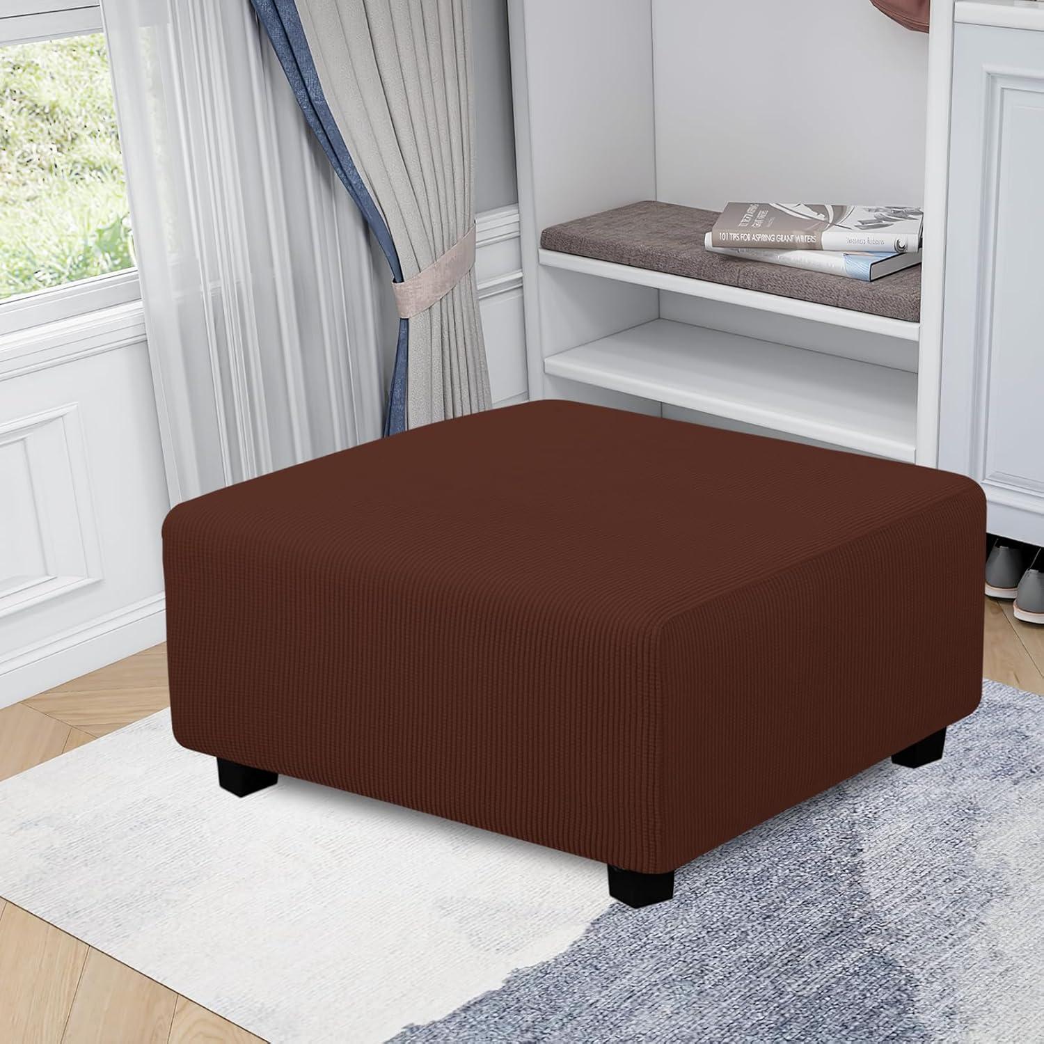 image:imageEasyGoing Stretch Ottoman Cover Length 2030in Folding Storage Stool Furniture Protector Soft Rectangle slipcover with Elastic BottomOttoman SmallDark GreyCoffee