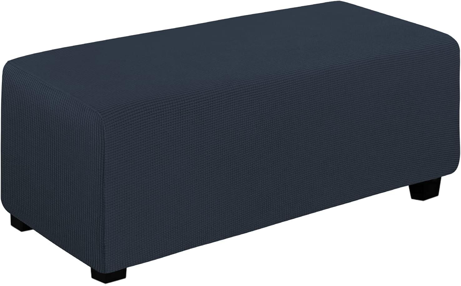 image:imageEasyGoing Stretch Ottoman Cover Length 2030in Folding Storage Stool Furniture Protector Soft Rectangle slipcover with Elastic BottomOttoman SmallDark GreyDark Blue
