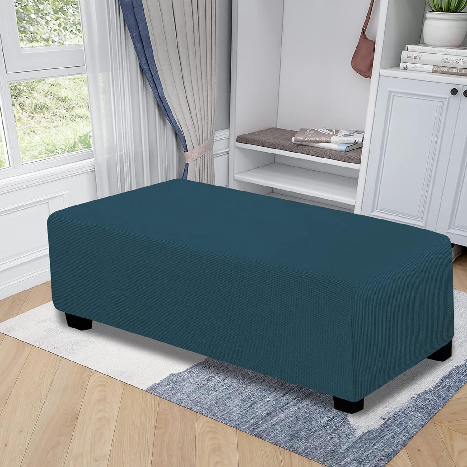 image:imageEasyGoing Stretch Ottoman Cover Length 2030in Folding Storage Stool Furniture Protector Soft Rectangle slipcover with Elastic BottomOttoman SmallDark GreyDeep Teal