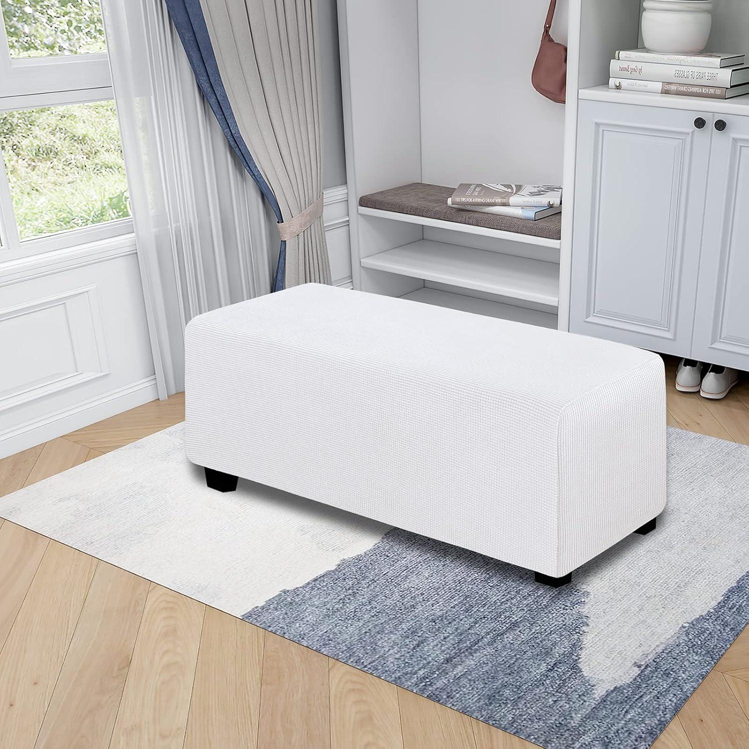 image:imageEasyGoing Stretch Ottoman Cover Length 2030in Folding Storage Stool Furniture Protector Soft Rectangle slipcover with Elastic BottomOttoman SmallDark GreySnow White