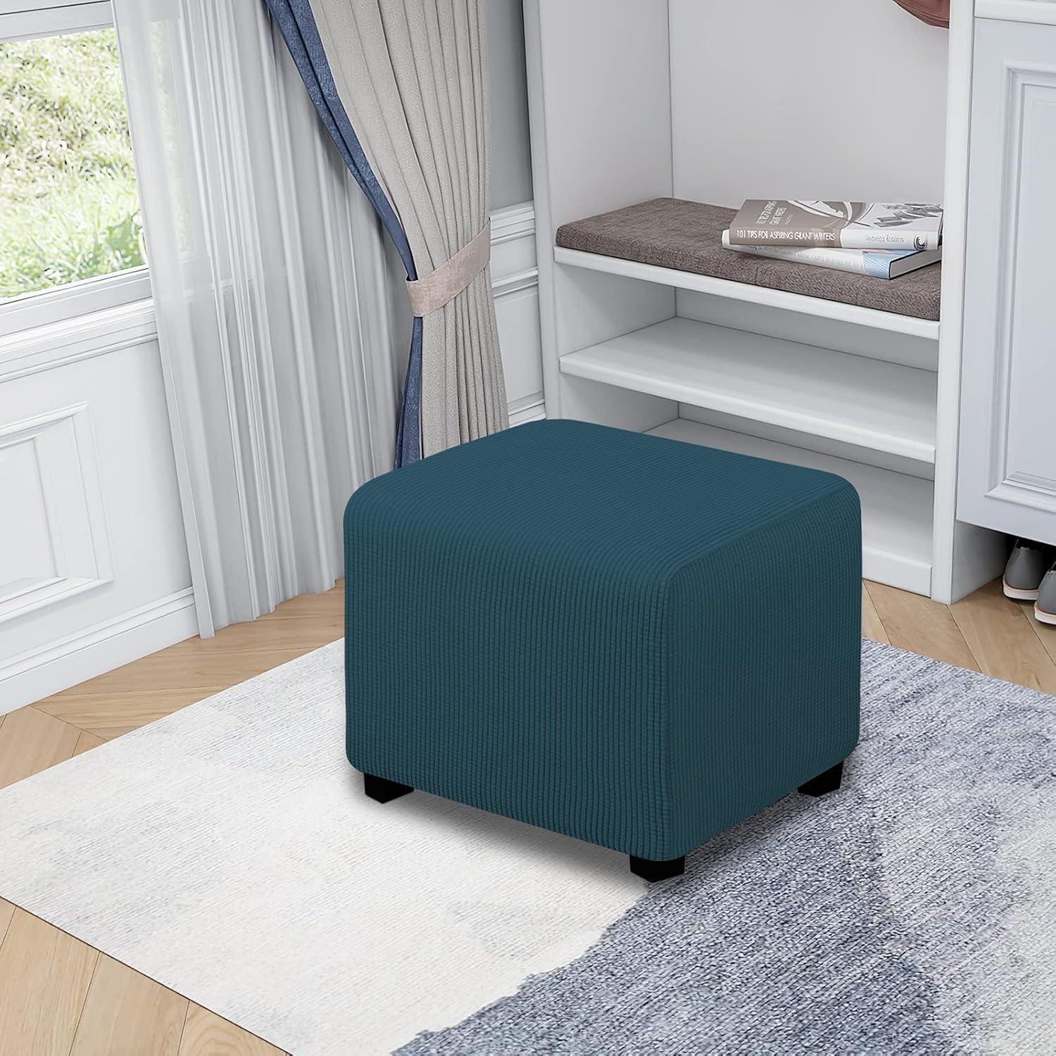 image:imageEasyGoing Stretch Ottoman Cover Length 2030in Folding Storage Stool Furniture Protector Soft Rectangle slipcover with Elastic BottomOttoman SmallDark GreyDeep Teal