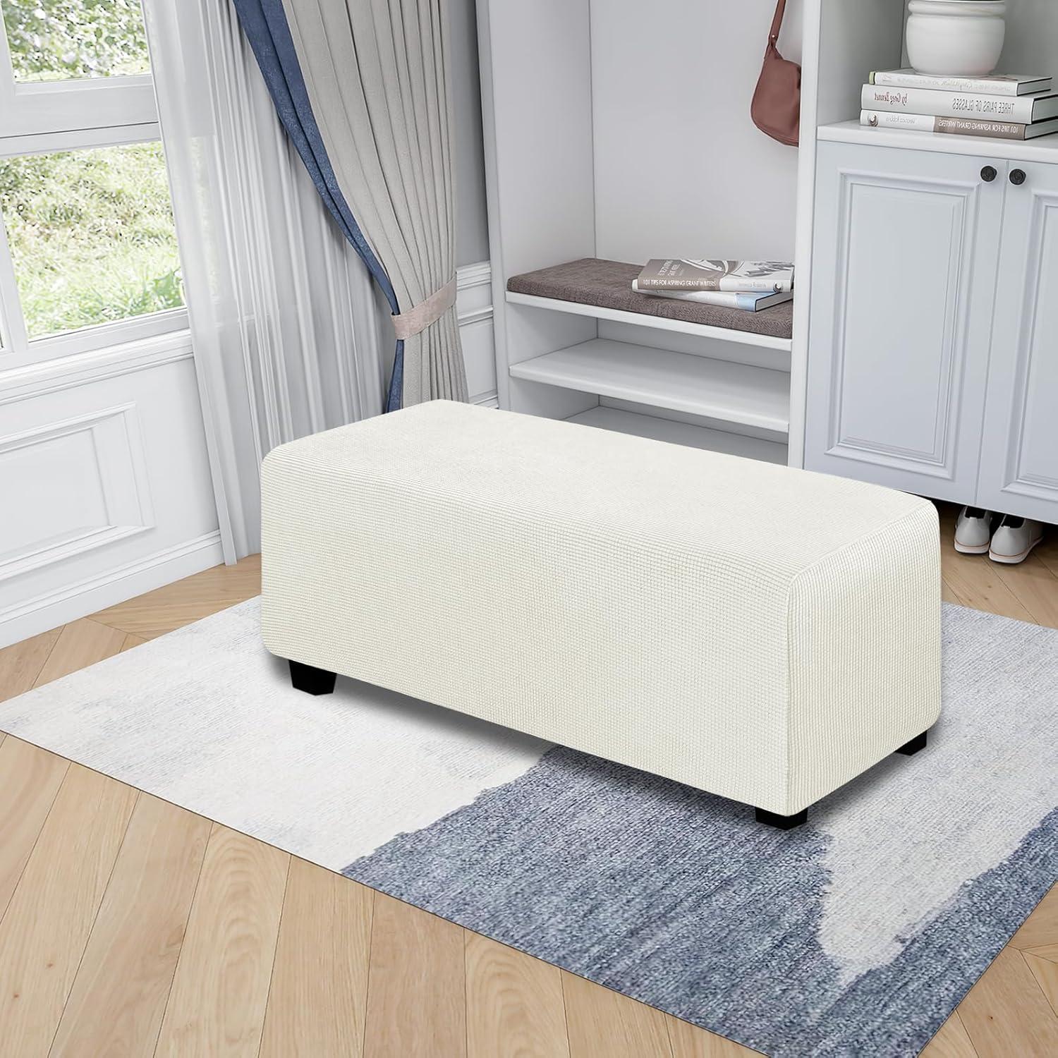 image:imageEasyGoing Stretch Ottoman Cover Length 2030in Folding Storage Stool Furniture Protector Soft Rectangle slipcover with Elastic BottomOttoman SmallDark GreyCream