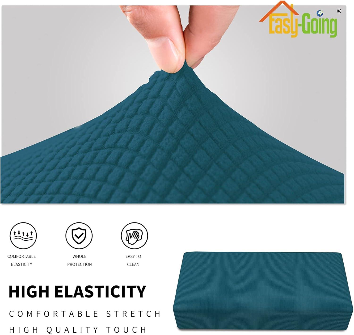 image:imageEasyGoing Stretch Ottoman Cover Length 2030in Folding Storage Stool Furniture Protector Soft Rectangle slipcover with Elastic BottomOttoman SmallDark GreyPeacock Blue