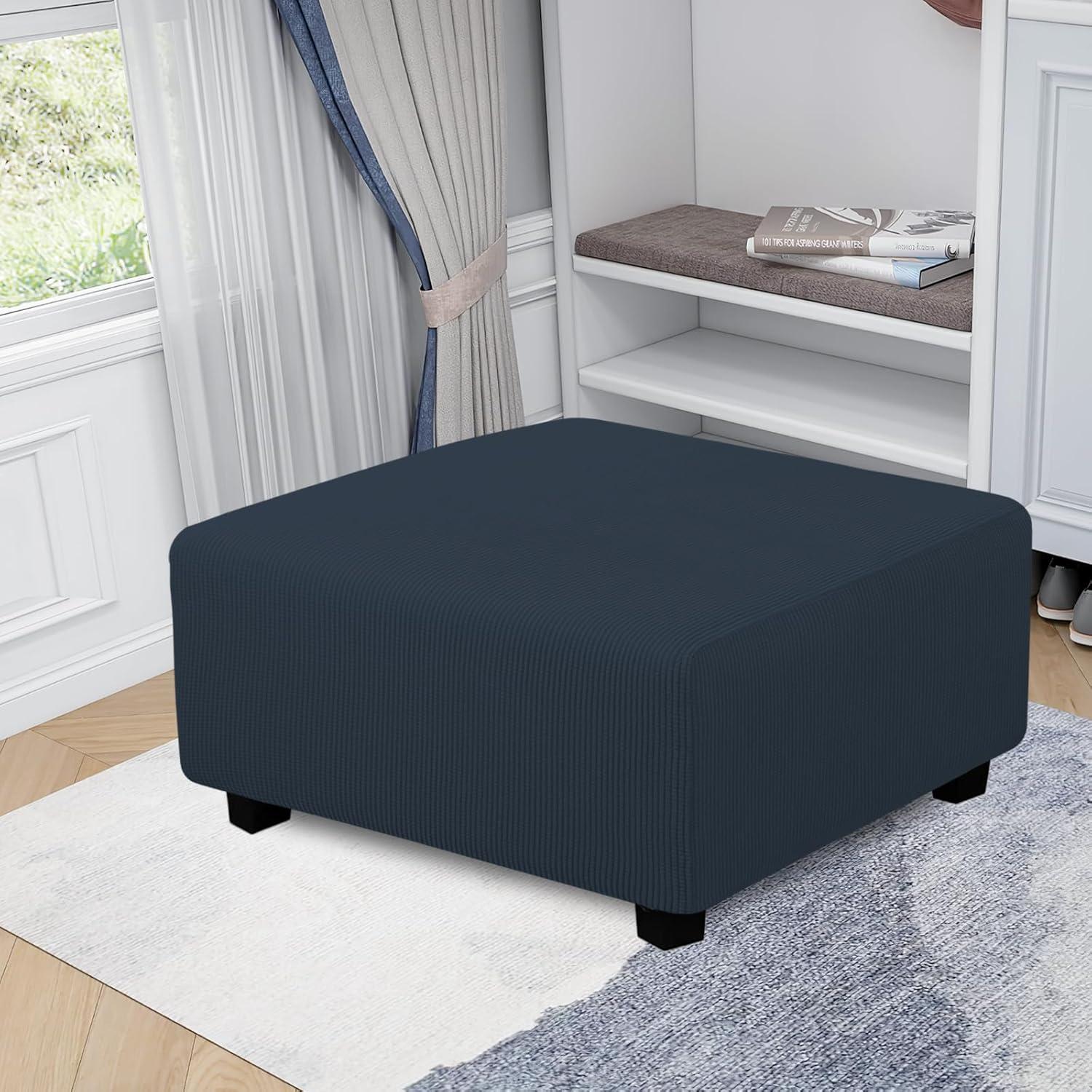 image:imageEasyGoing Stretch Ottoman Cover Length 2030in Folding Storage Stool Furniture Protector Soft Rectangle slipcover with Elastic BottomOttoman SmallDark GreyDark Blue