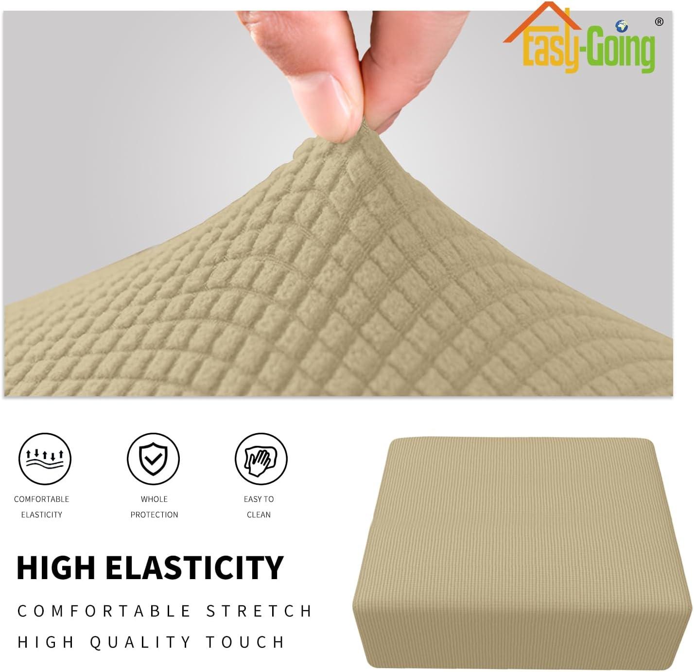 image:imageEasyGoing Stretch Ottoman Cover Length 2030in Folding Storage Stool Furniture Protector Soft Rectangle slipcover with Elastic BottomOttoman SmallDark GreyBeige