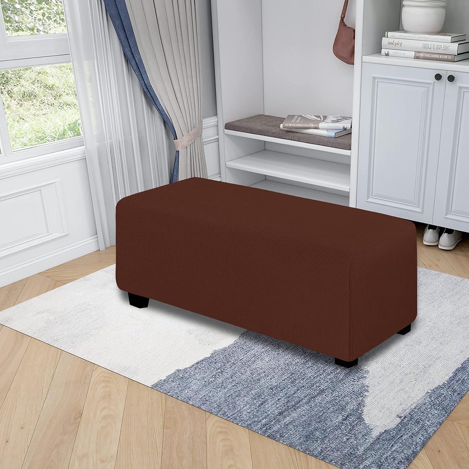 image:imageEasyGoing Stretch Ottoman Cover Length 2030in Folding Storage Stool Furniture Protector Soft Rectangle slipcover with Elastic BottomOttoman SmallDark GreyCoffee