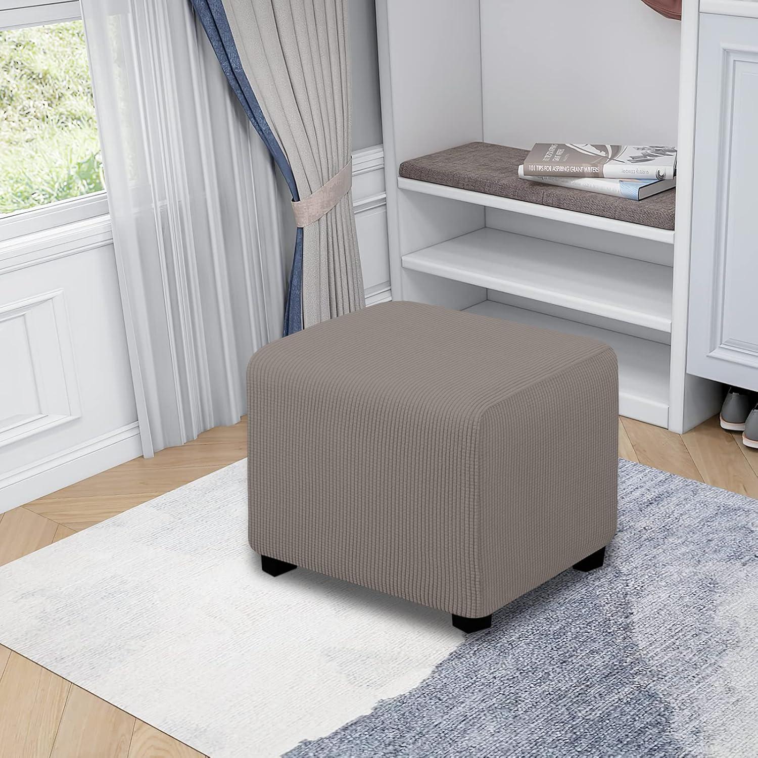 image:imageEasyGoing Stretch Ottoman Cover Length 2030in Folding Storage Stool Furniture Protector Soft Rectangle slipcover with Elastic BottomOttoman SmallDark GreyTaupe