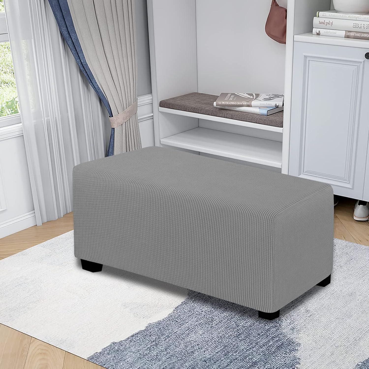 image:imageEasyGoing Stretch Ottoman Cover Length 2030in Folding Storage Stool Furniture Protector Soft Rectangle slipcover with Elastic BottomOttoman SmallDark GreyLight Gray