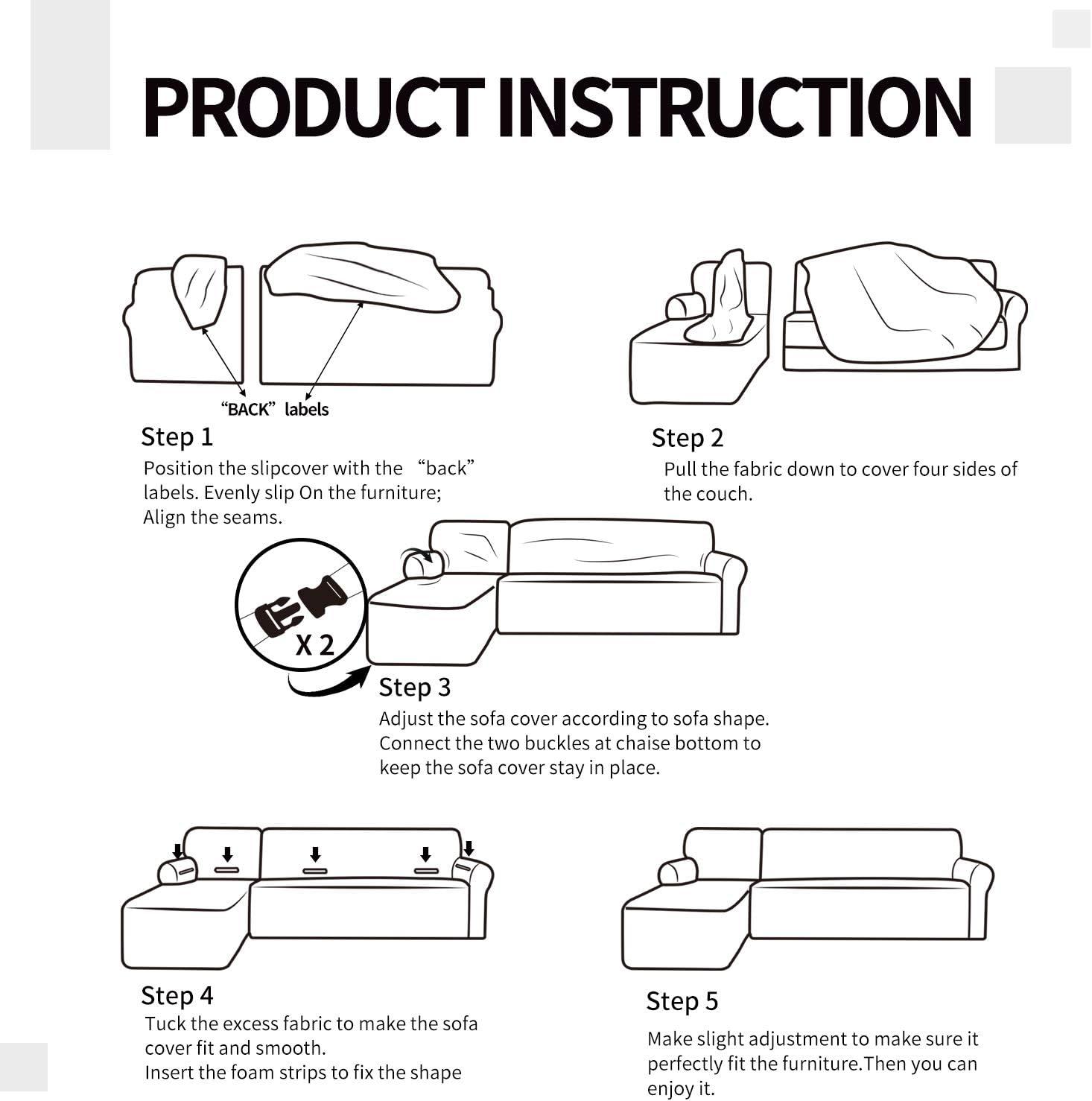 image:imageEasyGoing Stretch Sofa Slipcover 2 Pieces LShaped Sofa Cover Sectional Couch Cover for Living Room Jacquard Fabric Chaise Lounge Slipcover with Elastic Bottom for Dogs Kids PetsLargeChocolateGreyish Green