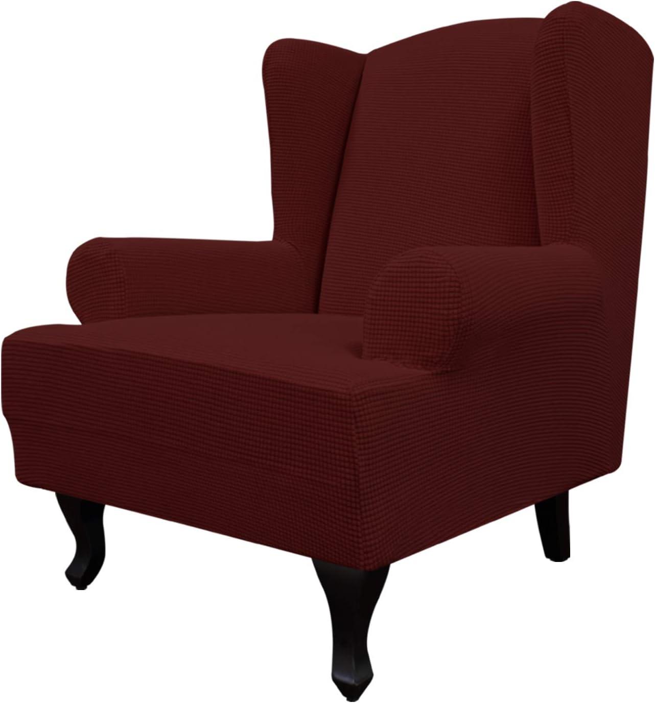 image:imageEasyGoing Stretch Wingback Chair Sofa Slipcover 1Piece Sofa Cover Furniture Protector Couch Soft with Elastic Bottom Spandex Jacquard Fabric Small ChecksWing ChairCamelWine