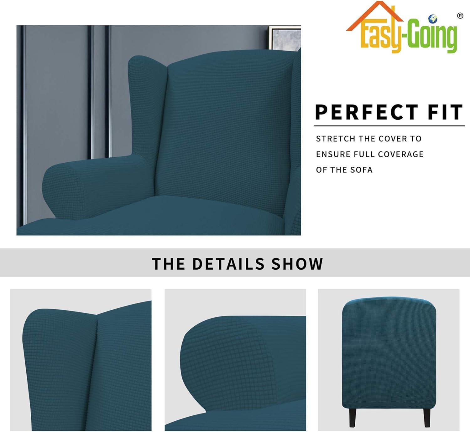 image:imageEasyGoing Stretch Wingback Chair Sofa Slipcover 1Piece Sofa Cover Furniture Protector Couch Soft with Elastic Bottom Spandex Jacquard Fabric Small ChecksWing ChairCamelDeep Teal