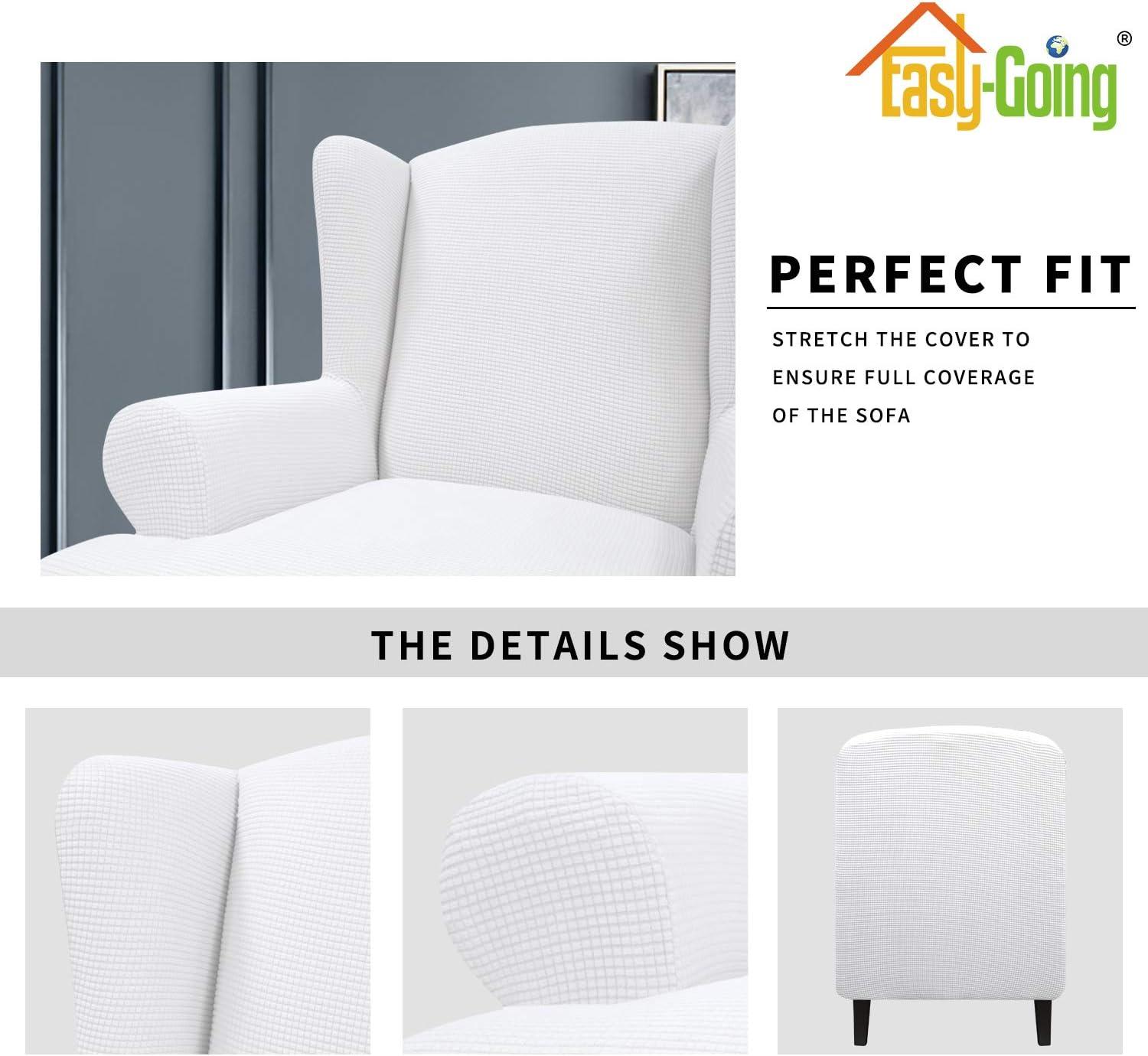 image:imageEasyGoing Stretch Wingback Chair Sofa Slipcover 1Piece Sofa Cover Furniture Protector Couch Soft with Elastic Bottom Spandex Jacquard Fabric Small ChecksWing ChairCamelSnow White