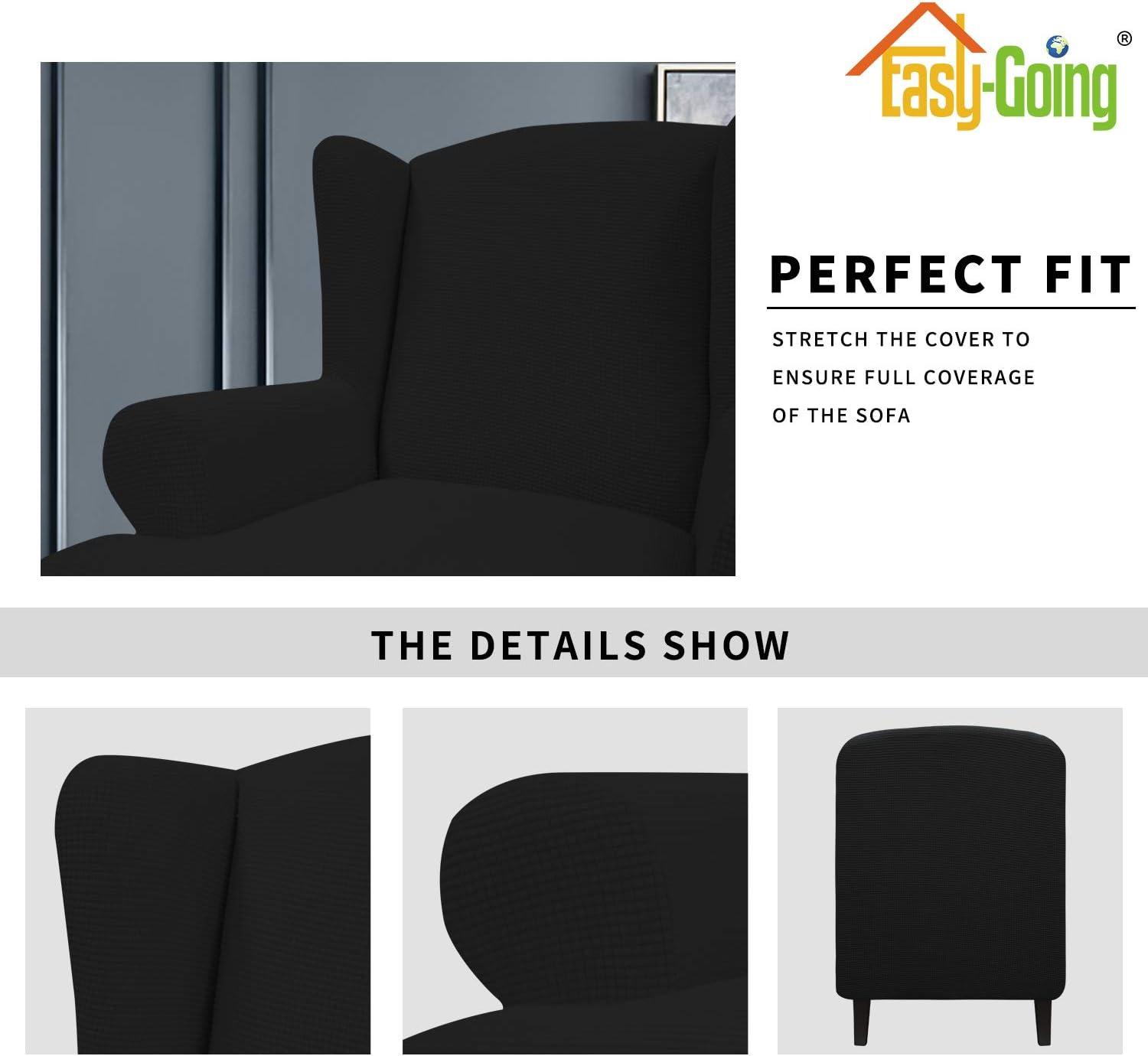 image:imageEasyGoing Stretch Wingback Chair Sofa Slipcover 1Piece Sofa Cover Furniture Protector Couch Soft with Elastic Bottom Spandex Jacquard Fabric Small ChecksWing ChairCamelBlack