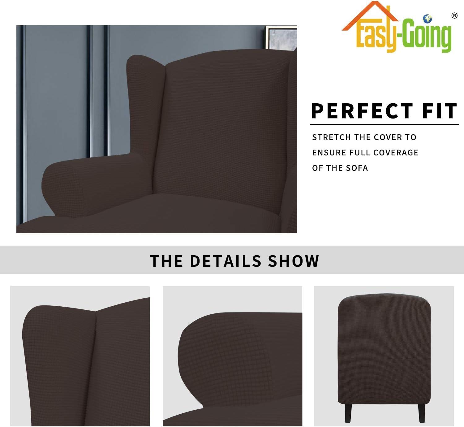 image:imageEasyGoing Stretch Wingback Chair Sofa Slipcover 1Piece Sofa Cover Furniture Protector Couch Soft with Elastic Bottom Spandex Jacquard Fabric Small ChecksWing ChairCamelChocolate