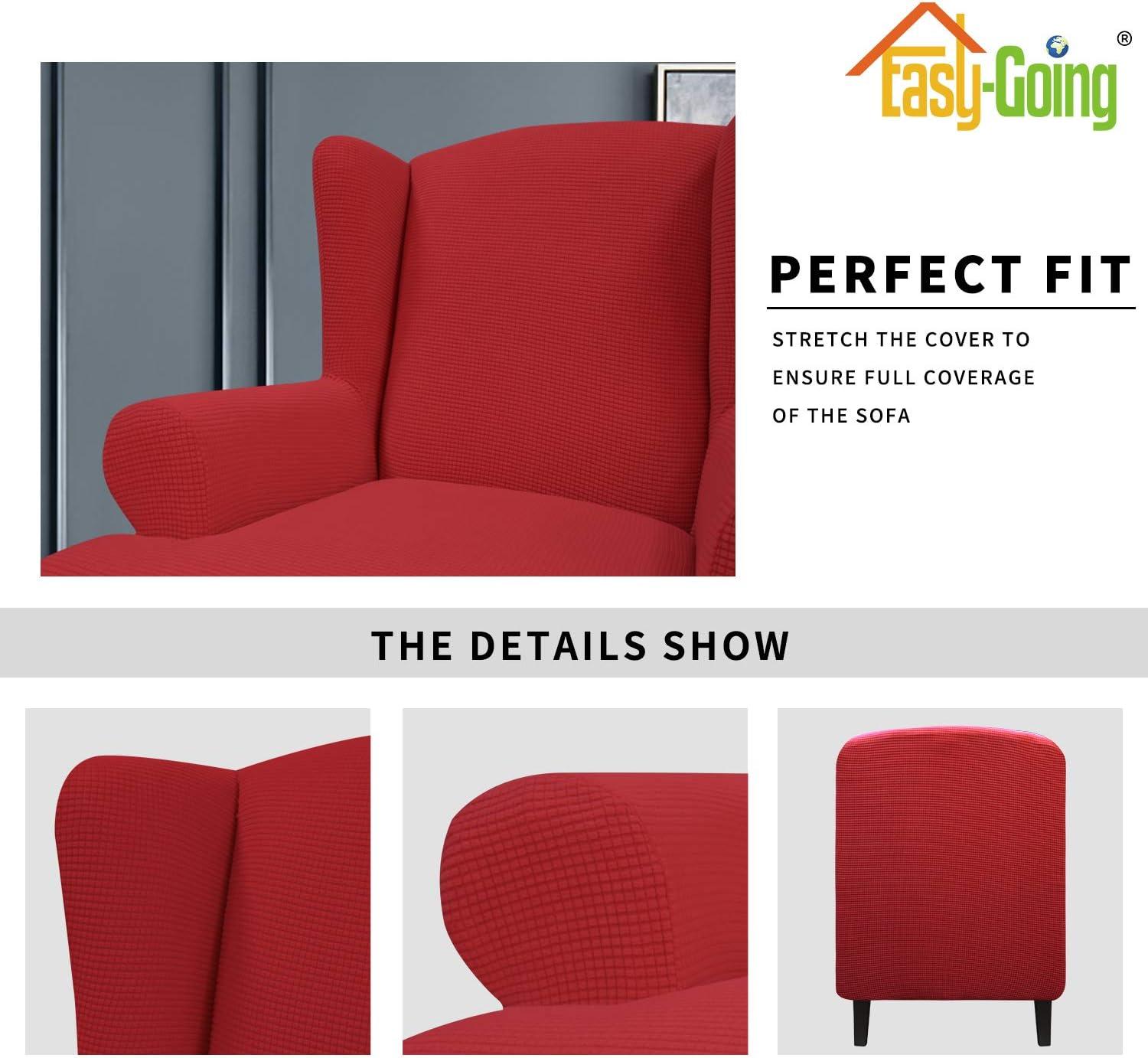 image:imageEasyGoing Stretch Wingback Chair Sofa Slipcover 1Piece Sofa Cover Furniture Protector Couch Soft with Elastic Bottom Spandex Jacquard Fabric Small ChecksWing ChairCamelChristmas Red