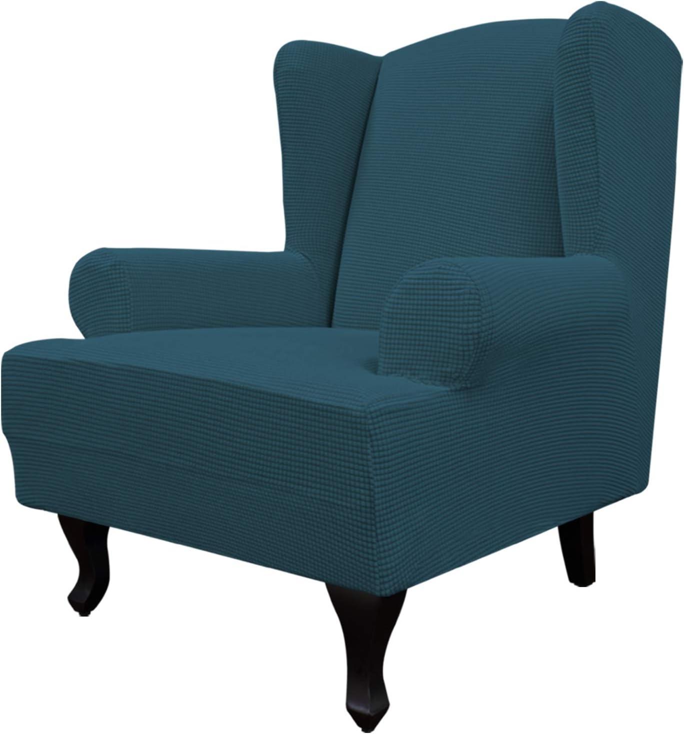 image:imageEasyGoing Stretch Wingback Chair Sofa Slipcover 1Piece Sofa Cover Furniture Protector Couch Soft with Elastic Bottom Spandex Jacquard Fabric Small ChecksWing ChairCamelDeep Teal