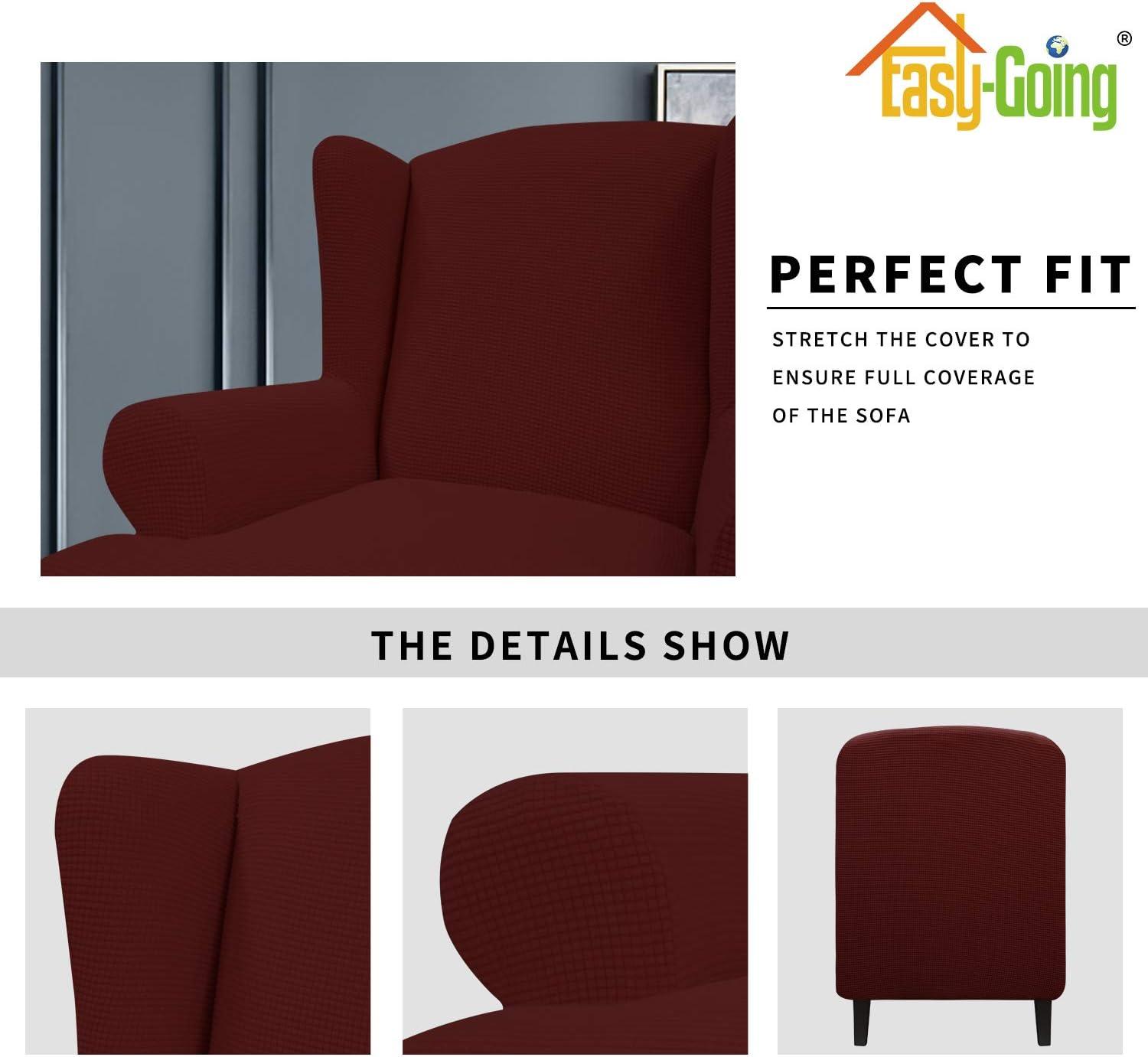 image:imageEasyGoing Stretch Wingback Chair Sofa Slipcover 1Piece Sofa Cover Furniture Protector Couch Soft with Elastic Bottom Spandex Jacquard Fabric Small ChecksWing ChairCamelWine